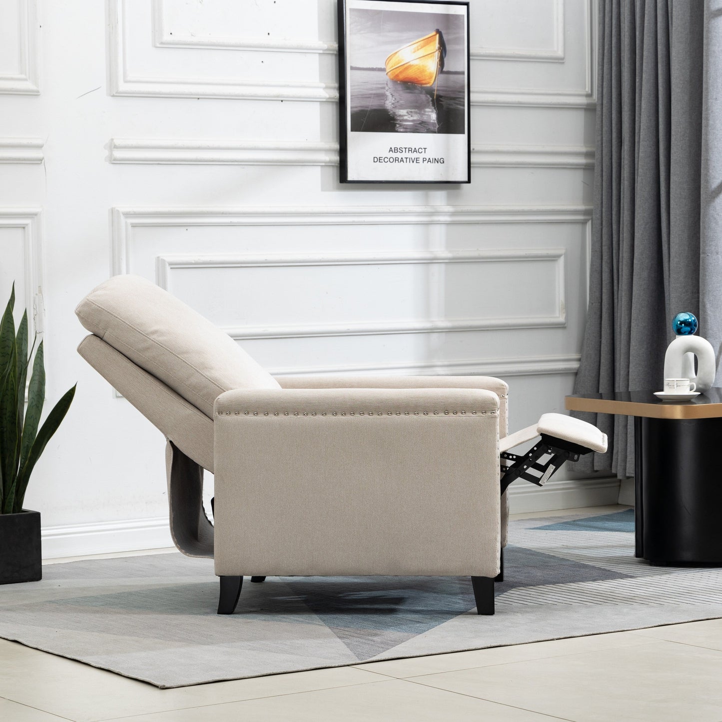 Modern Velvet Manual Recliner with Cushions and Nailhead Decoration
