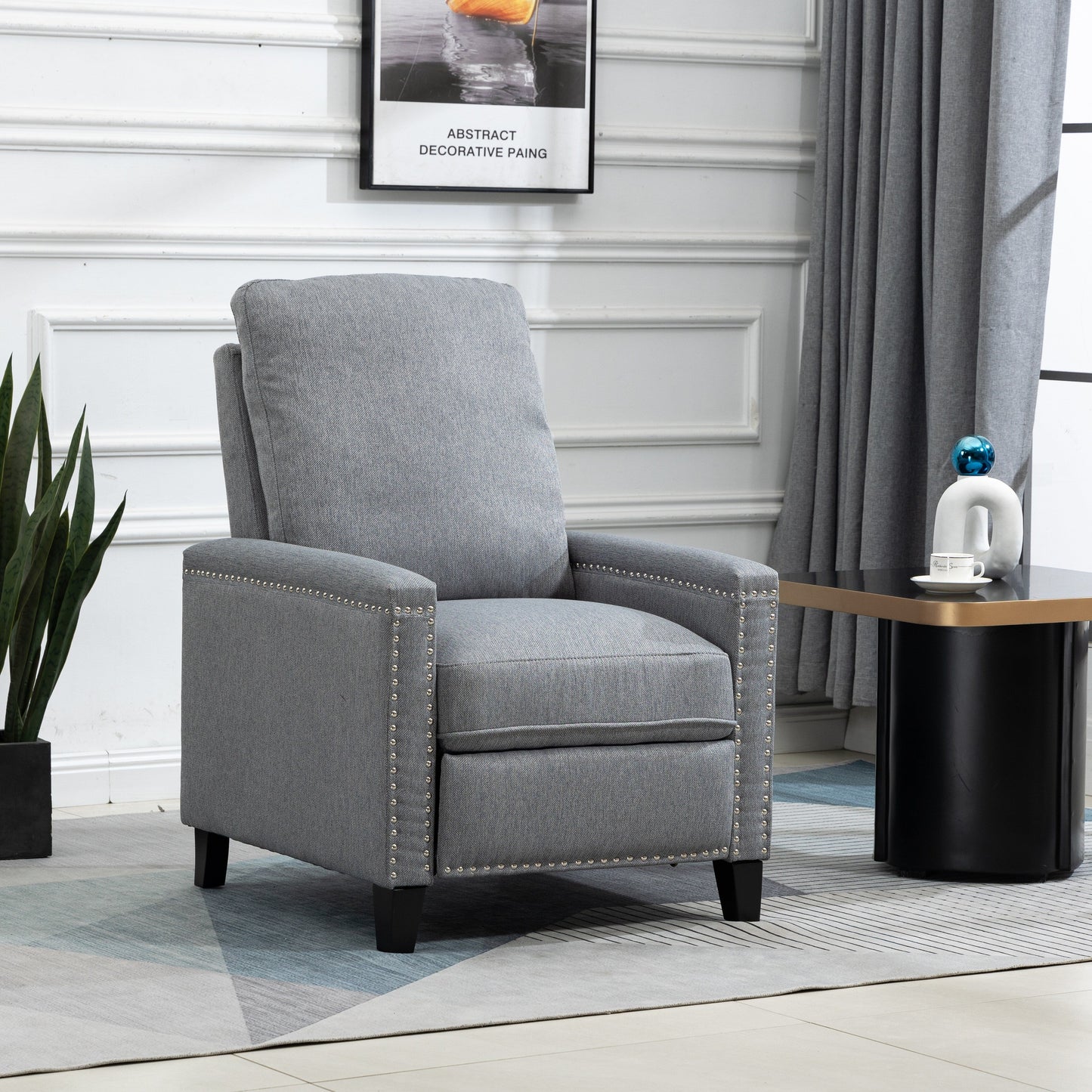 Modern Velvet Manual Recliner with Cushions and Nailhead Decoration