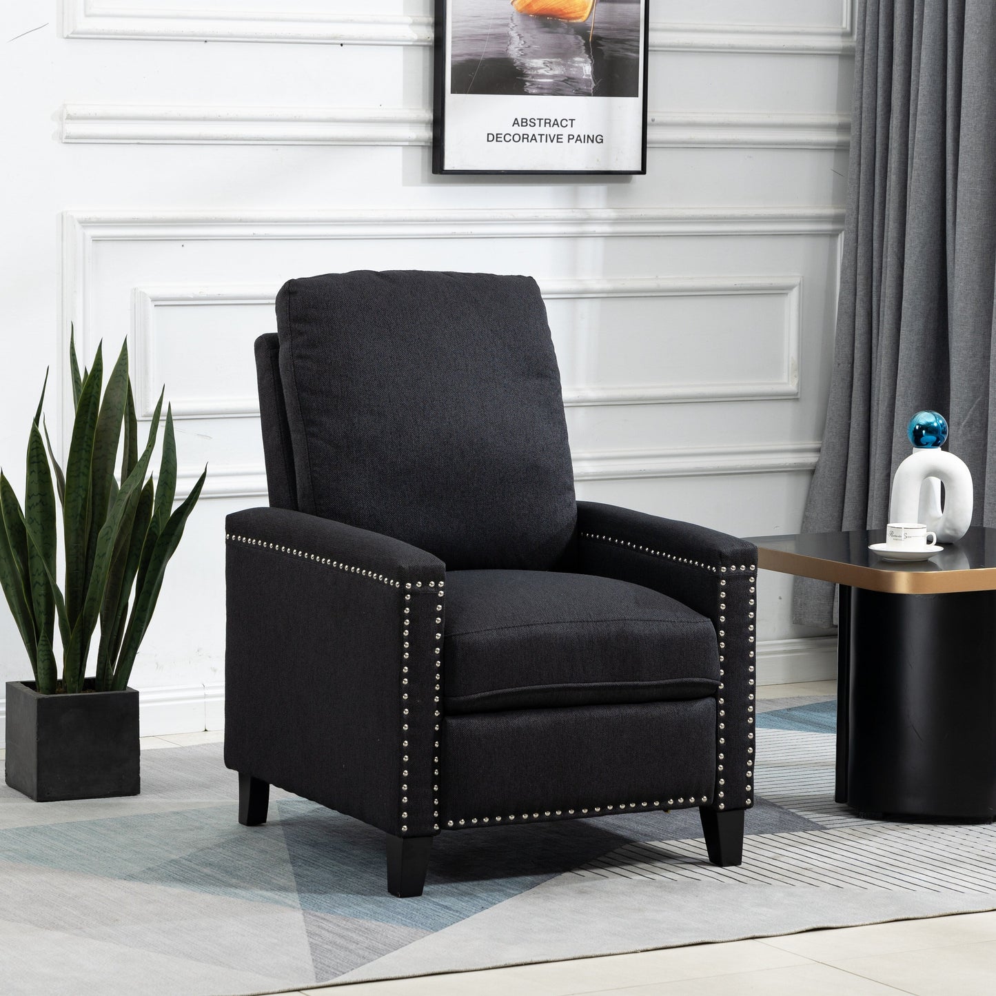Modern Velvet Manual Recliner with Cushions and Nailhead Decoration