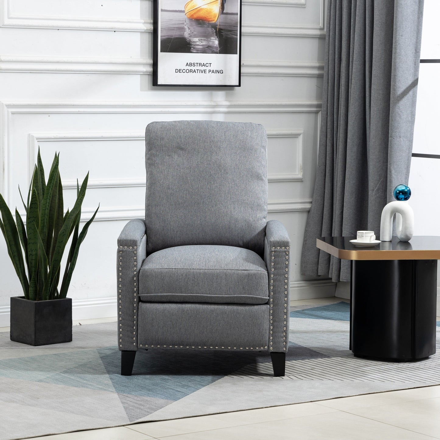Modern Velvet Manual Recliner with Cushions and Nailhead Decoration