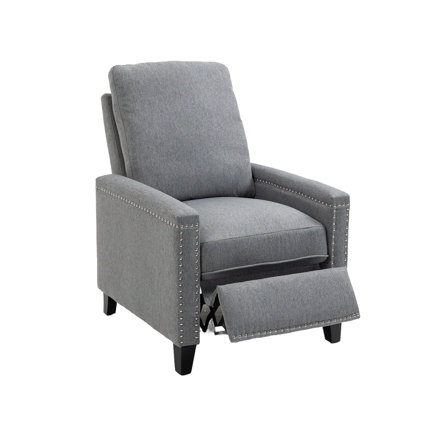 Modern Velvet Manual Recliner with Cushions and Nailhead Decoration