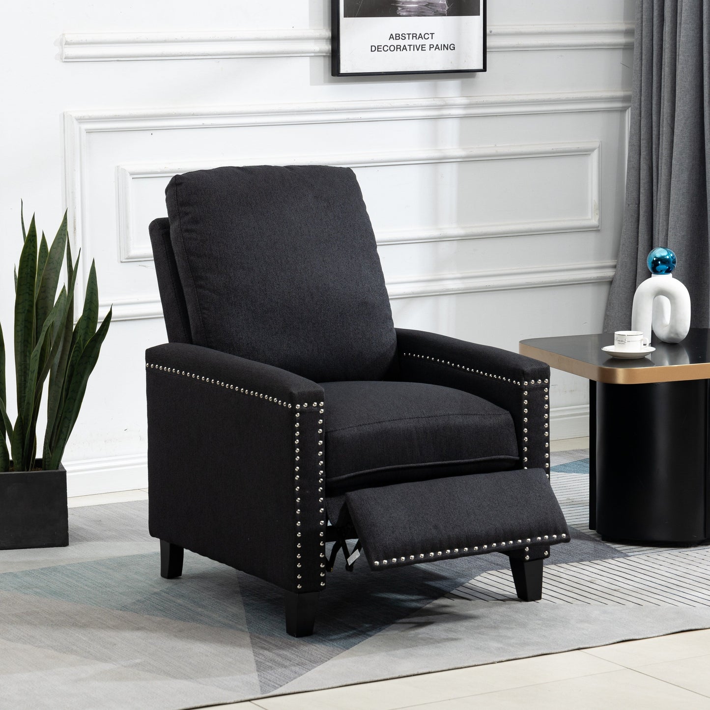 Modern Velvet Manual Recliner with Cushions and Nailhead Decoration