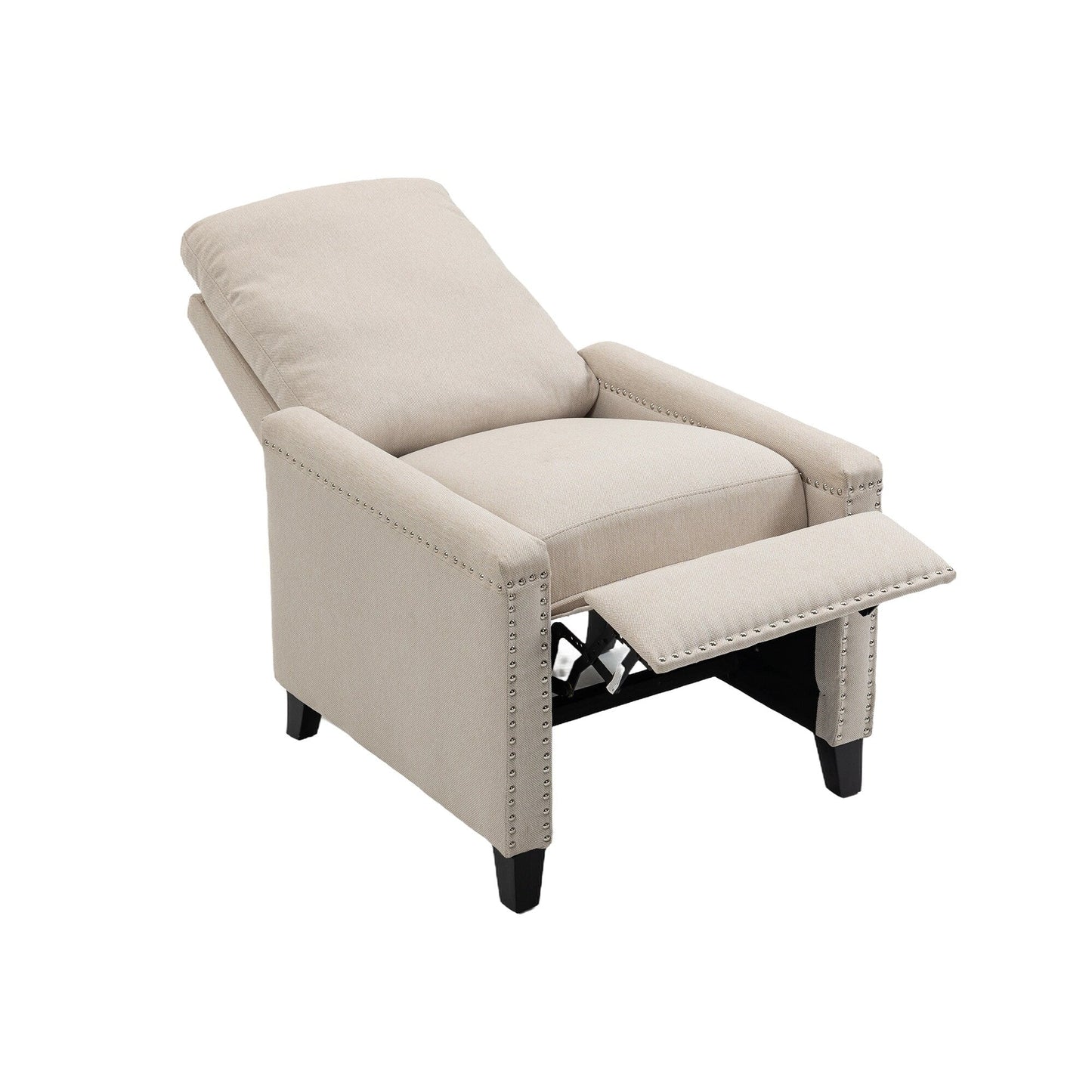 Modern Velvet Manual Recliner with Cushions and Nailhead Decoration