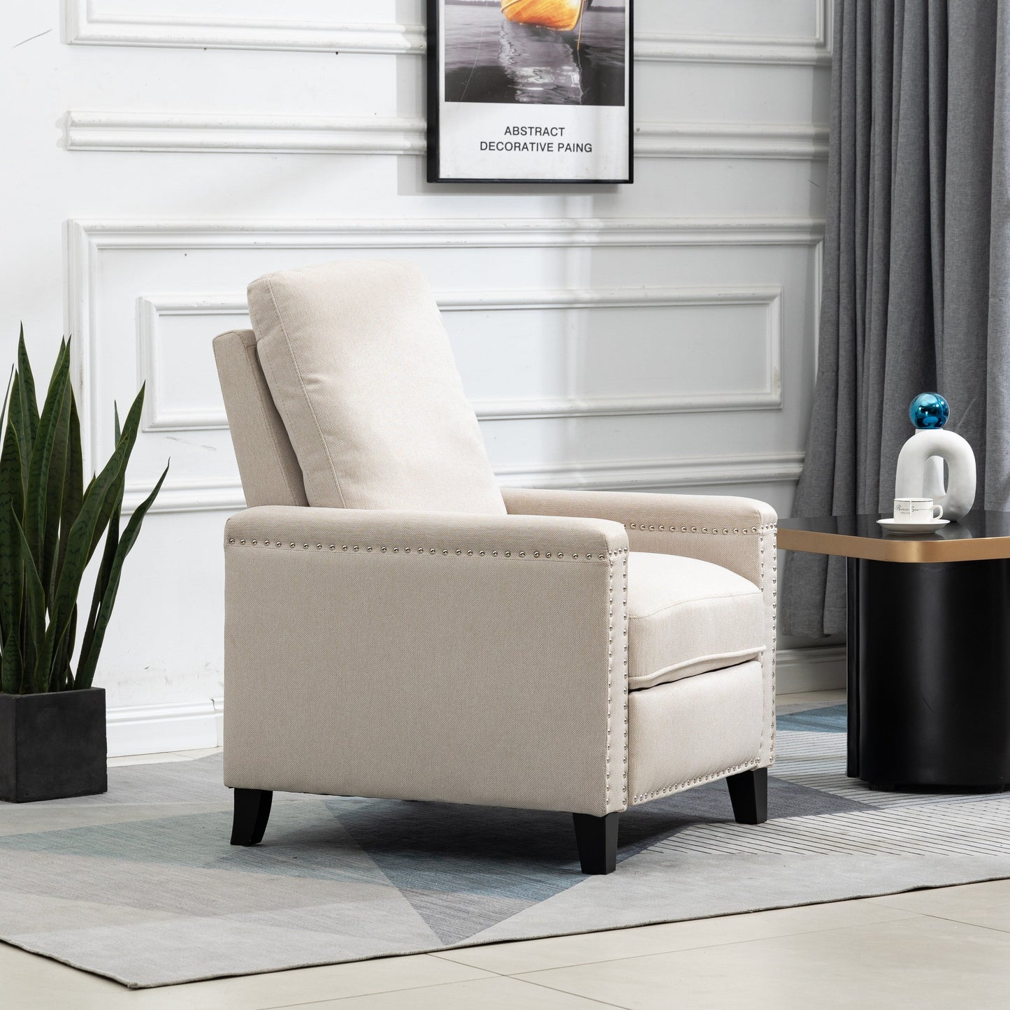 Modern Velvet Manual Recliner with Cushions and Nailhead Decoration