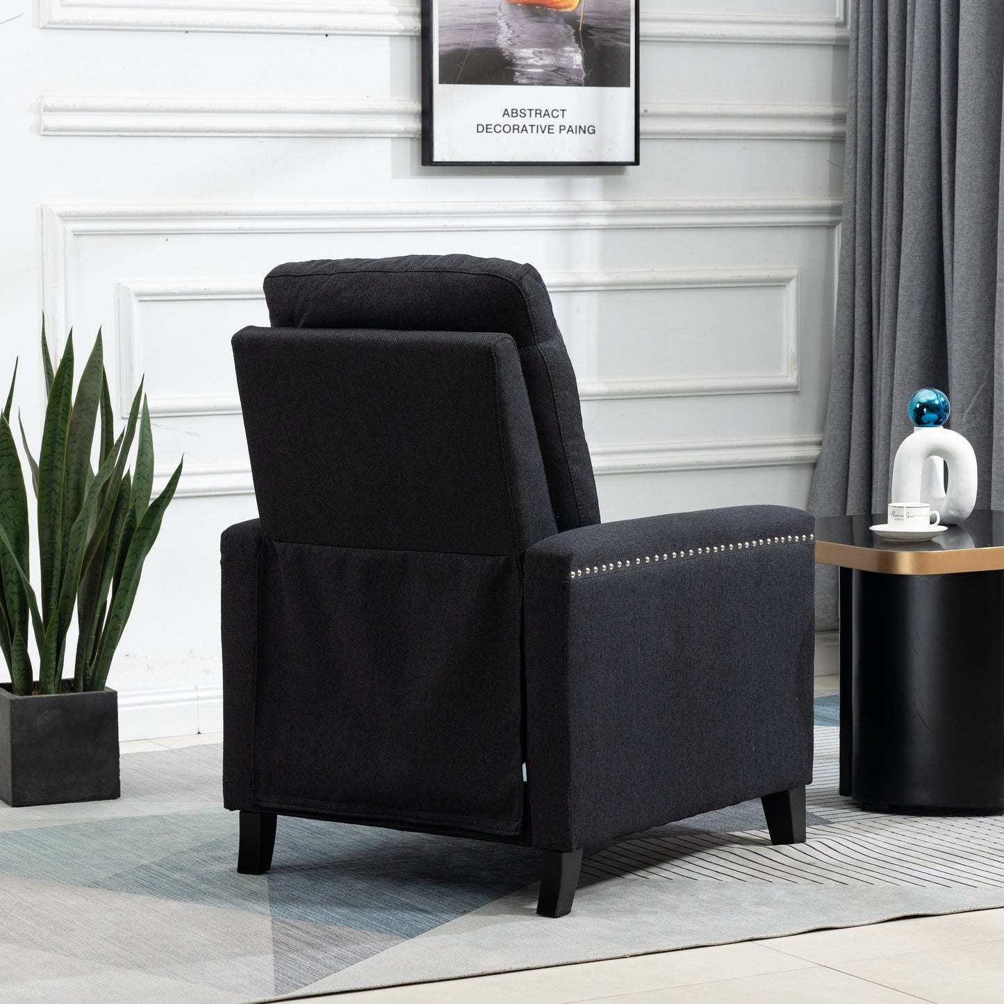Modern Velvet Manual Recliner with Cushions and Nailhead Decoration