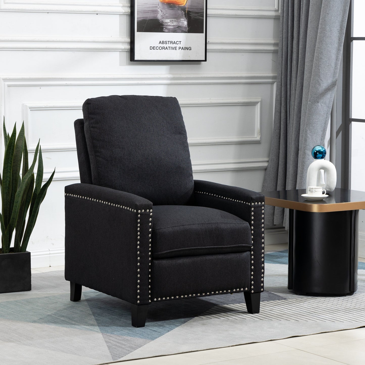 Modern Velvet Manual Recliner with Cushions and Nailhead Decoration