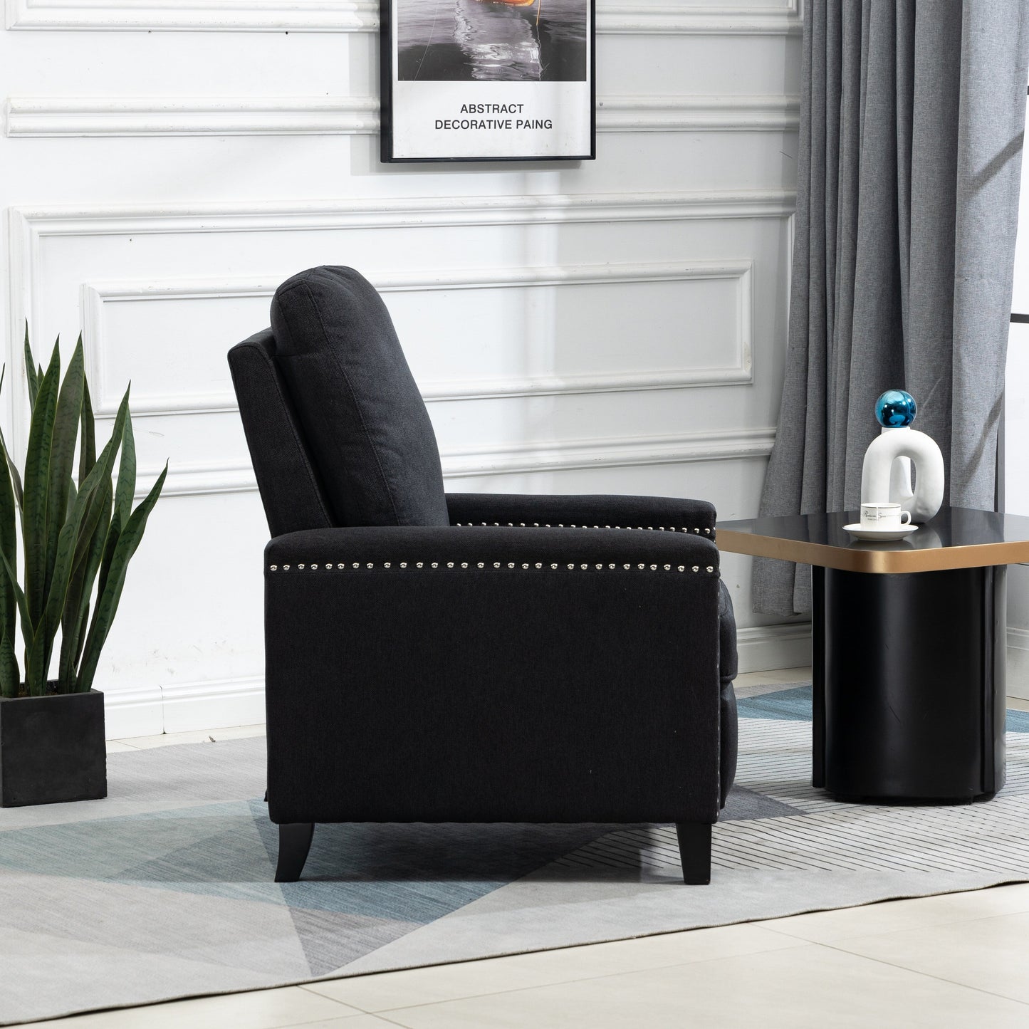 Modern Velvet Manual Recliner with Cushions and Nailhead Decoration