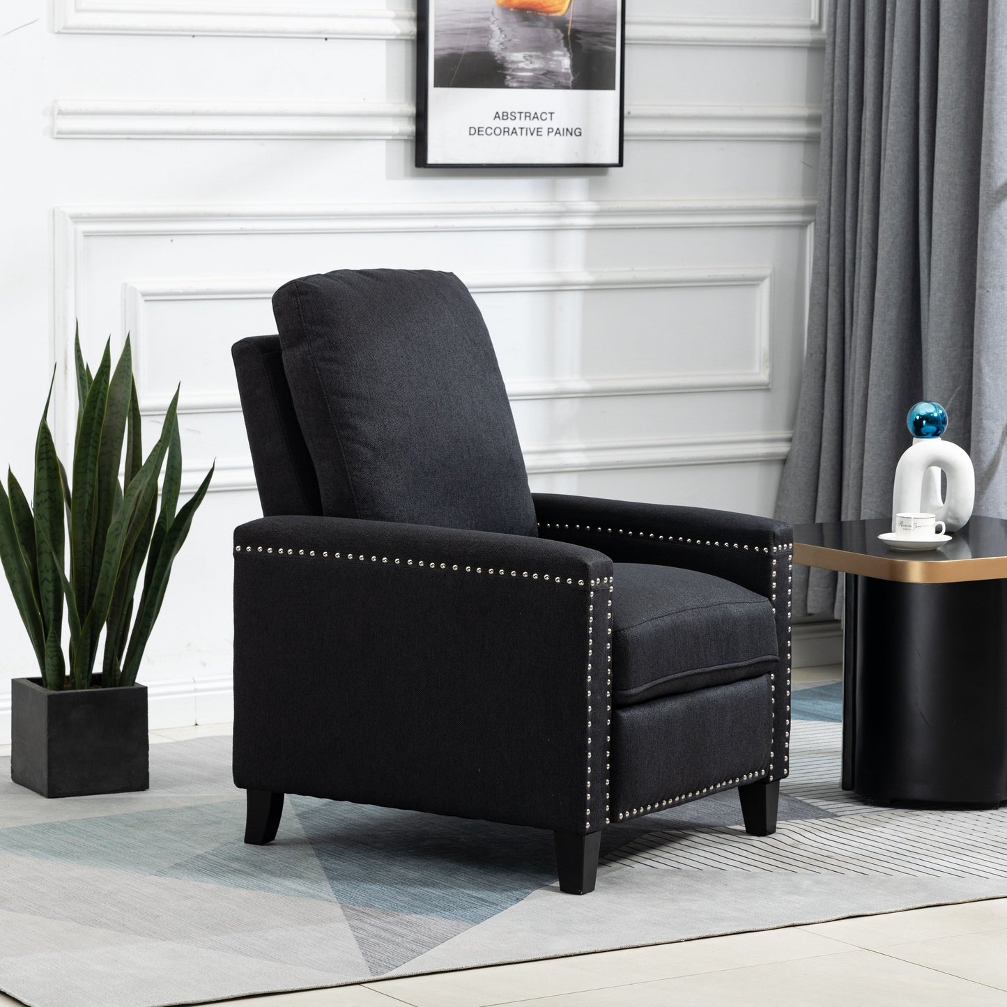 Modern Velvet Manual Recliner with Cushions and Nailhead Decoration