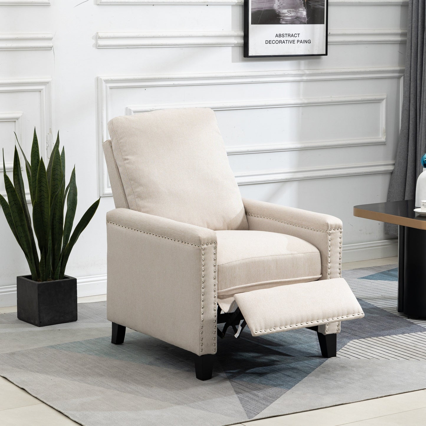 Modern Velvet Manual Recliner with Cushions and Nailhead Decoration