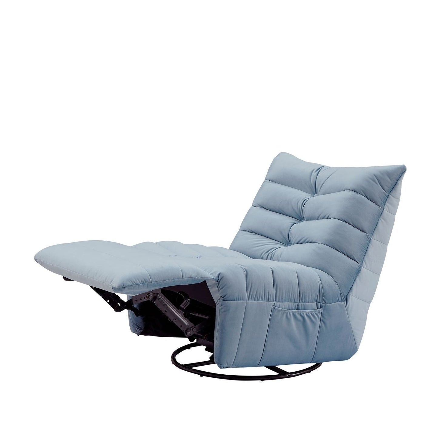 Modern Velvet Recliner Armless Lazy Sofa with Side Pocket and Manual Recline Function for Small Spaces