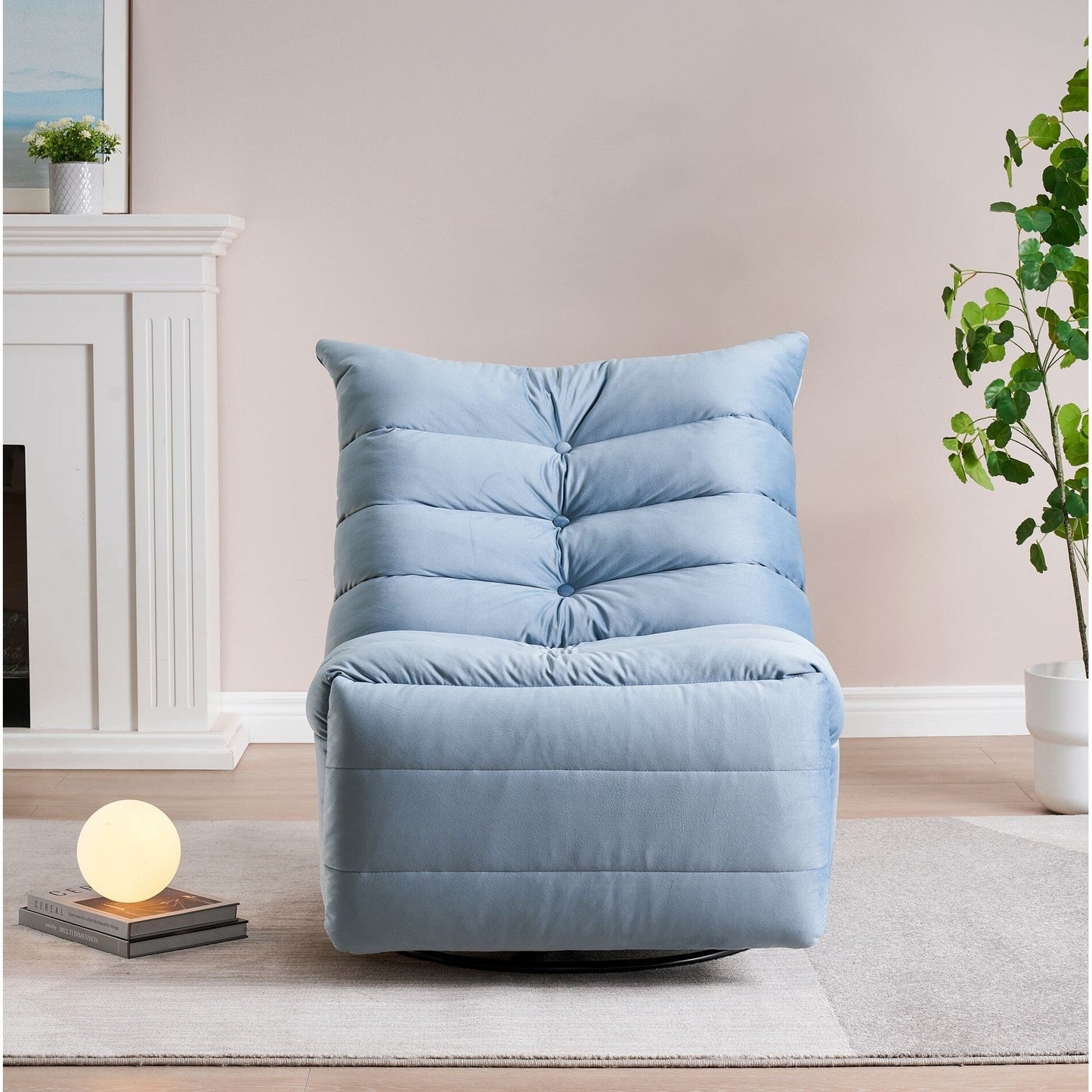 Modern Velvet Recliner Armless Lazy Sofa with Side Pocket and Manual Recline Function for Small Spaces