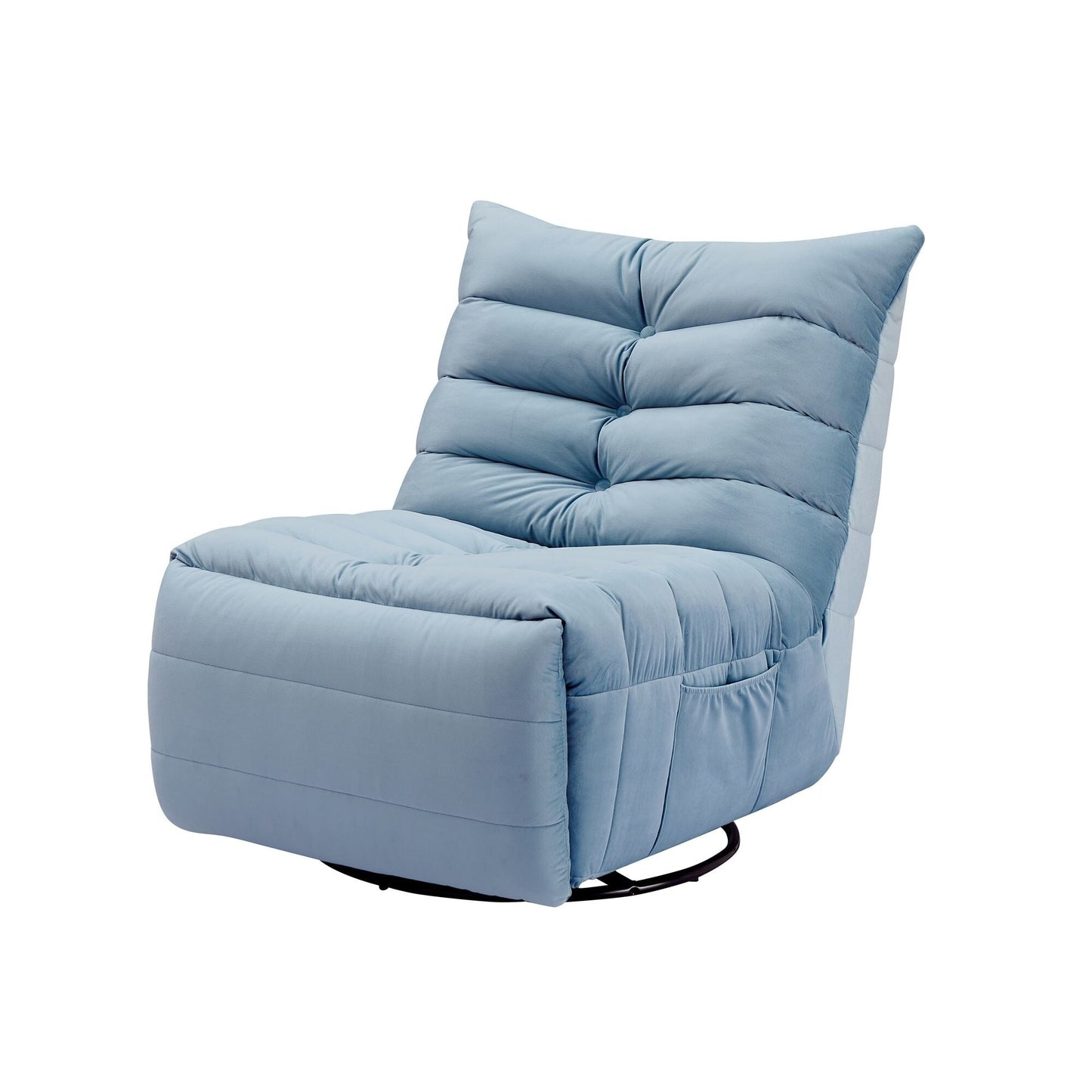 Modern Velvet Recliner Armless Lazy Sofa with Side Pocket and Manual Recline Function for Small Spaces