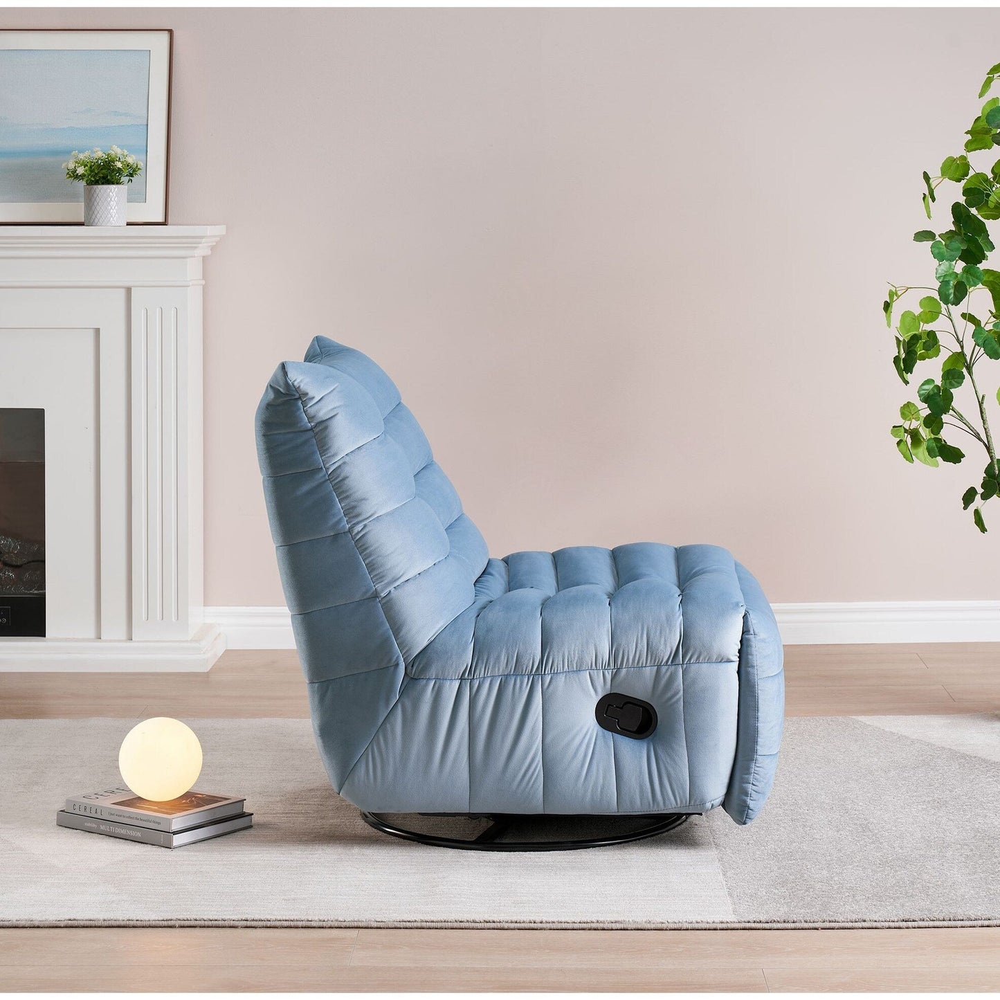Modern Velvet Recliner Armless Lazy Sofa with Side Pocket and Manual Recline Function for Small Spaces