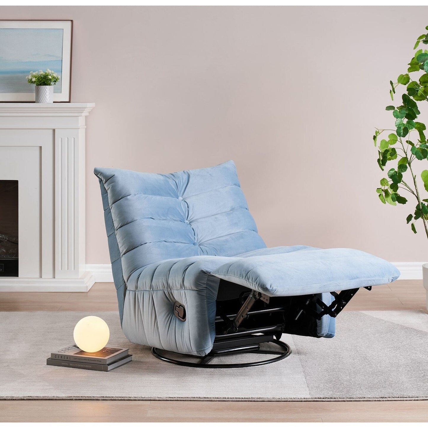 Modern Velvet Recliner Armless Lazy Sofa with Side Pocket and Manual Recline Function for Small Spaces