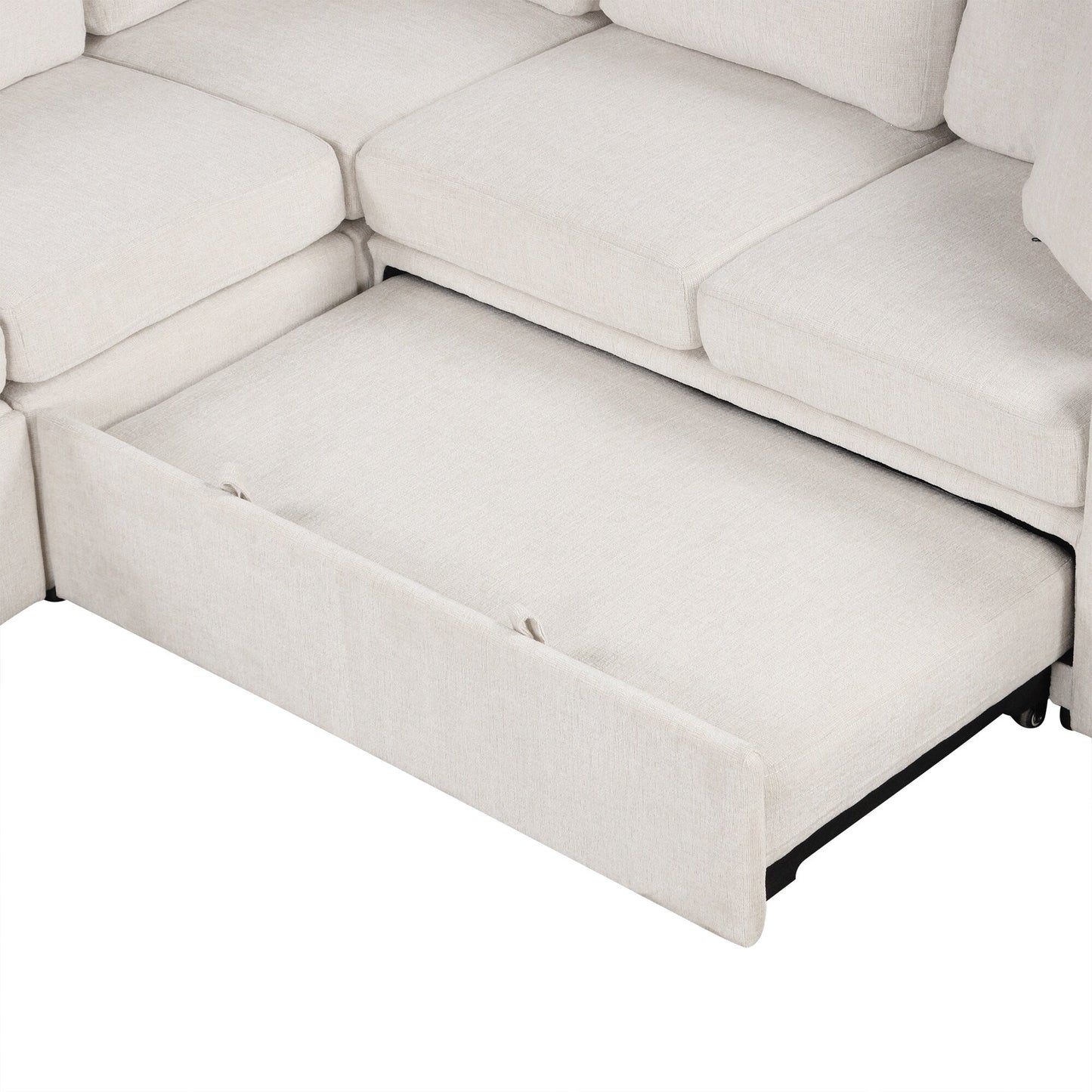 Modular Chenille Pull-Out Sleeper Sofa with Movable Storage Ottoman and USB Ports for Living Room