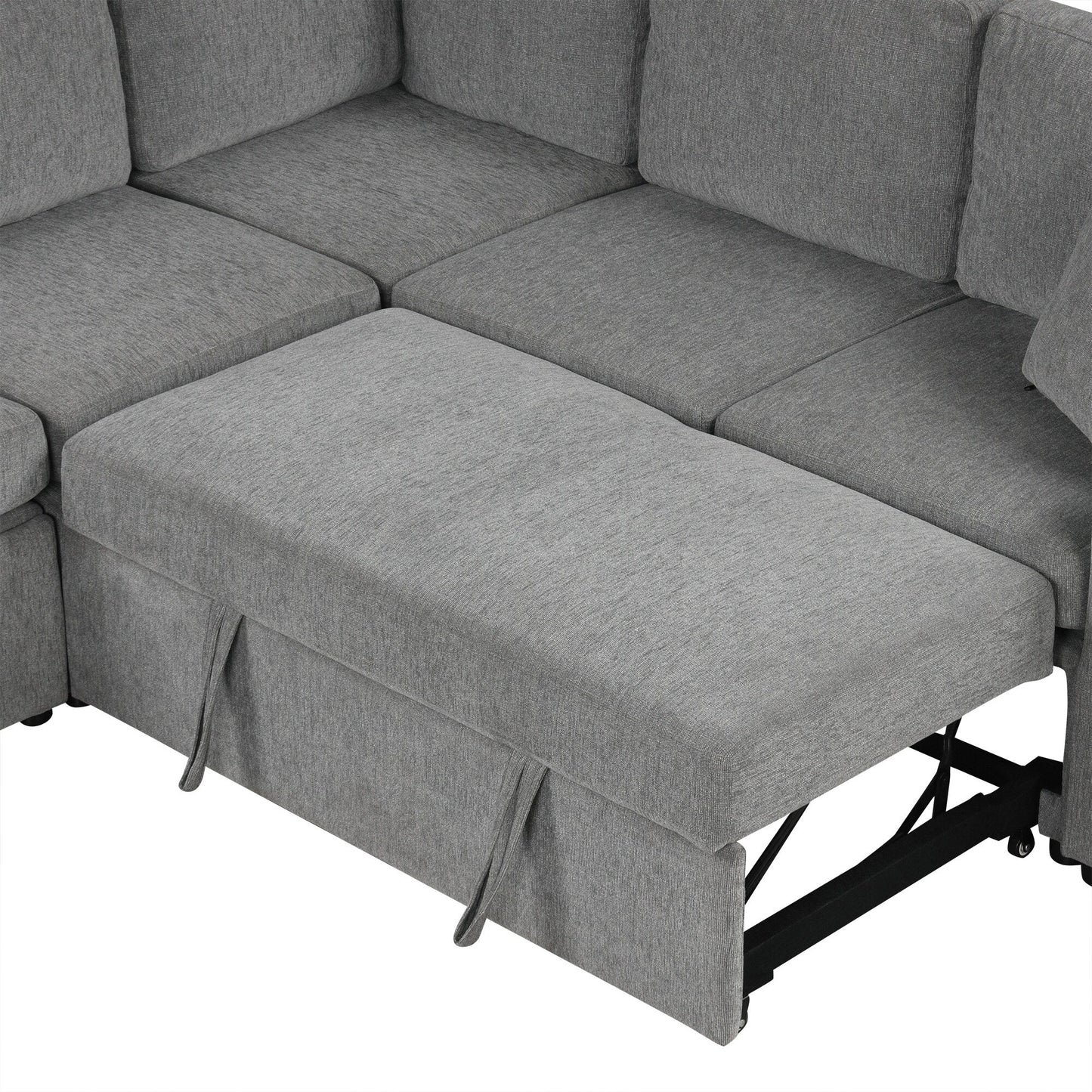 Modular Chenille Pull-Out Sleeper Sofa with Movable Storage Ottoman and USB Ports for Living Room
