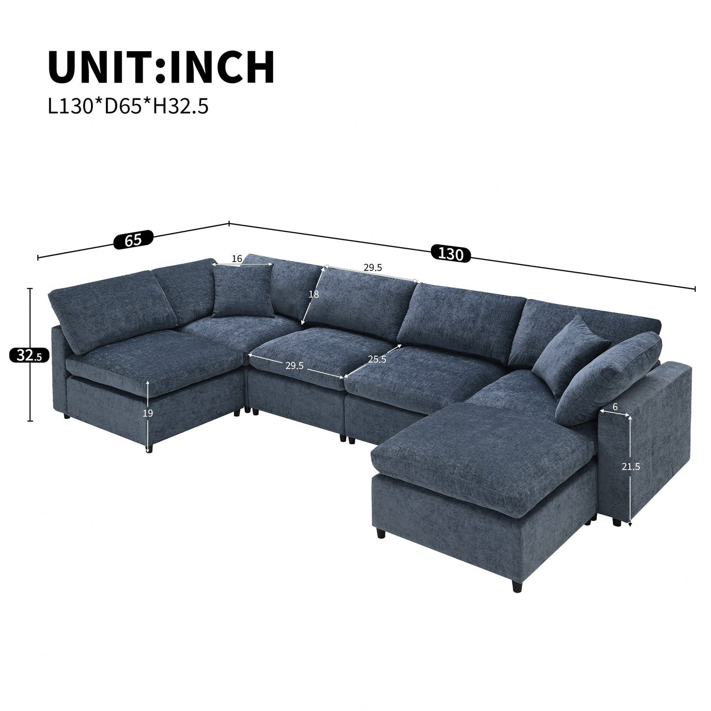 Modular Cloud Sofa Bed,Chenille Sectional Couch Set With Ottoman,Free Combination,Convertible U Shaped Sleeper Sofa