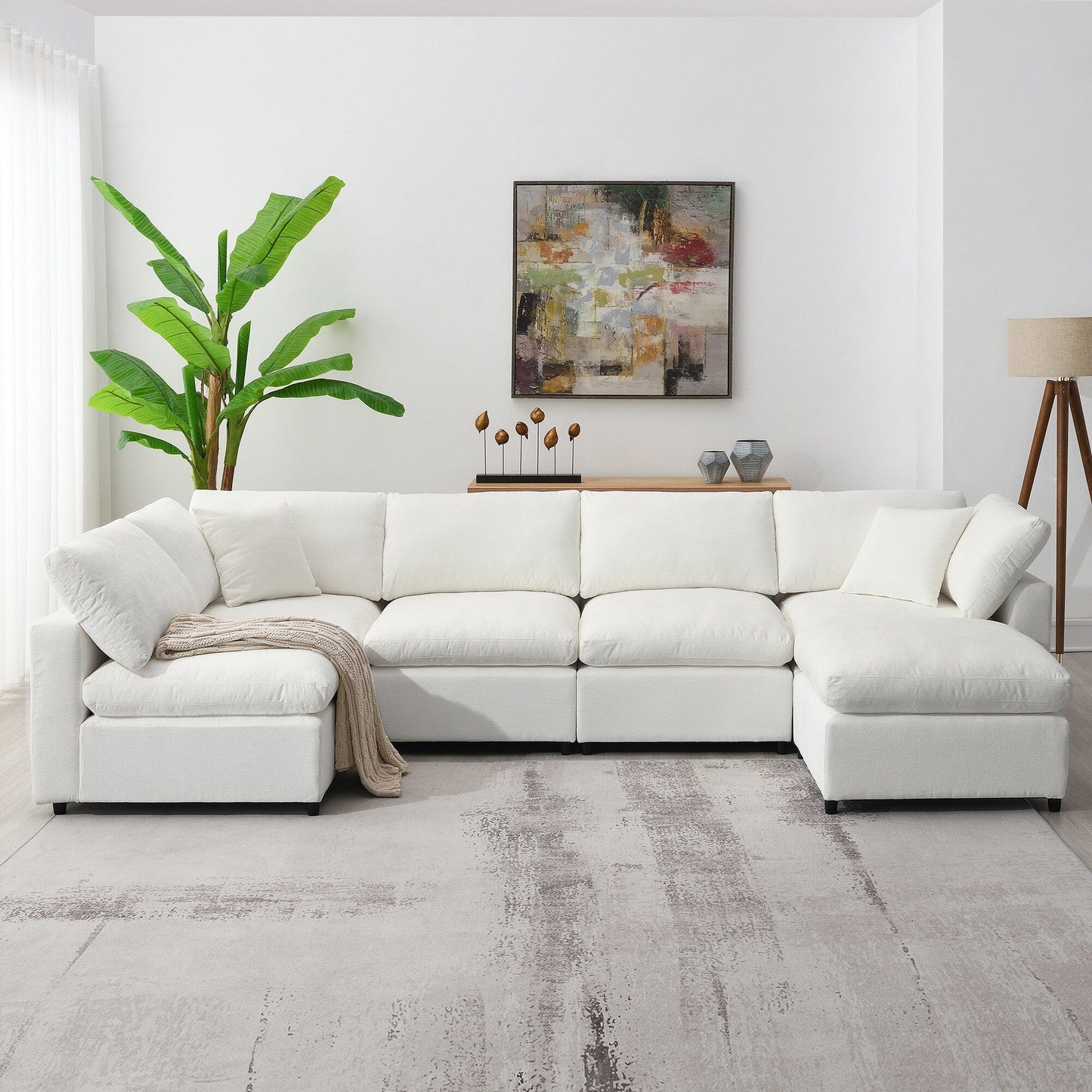 Modular Cloud Sofa Bed,Chenille Sectional Couch Set With Ottoman,Free Combination,Convertible U Shaped Sleeper Sofa