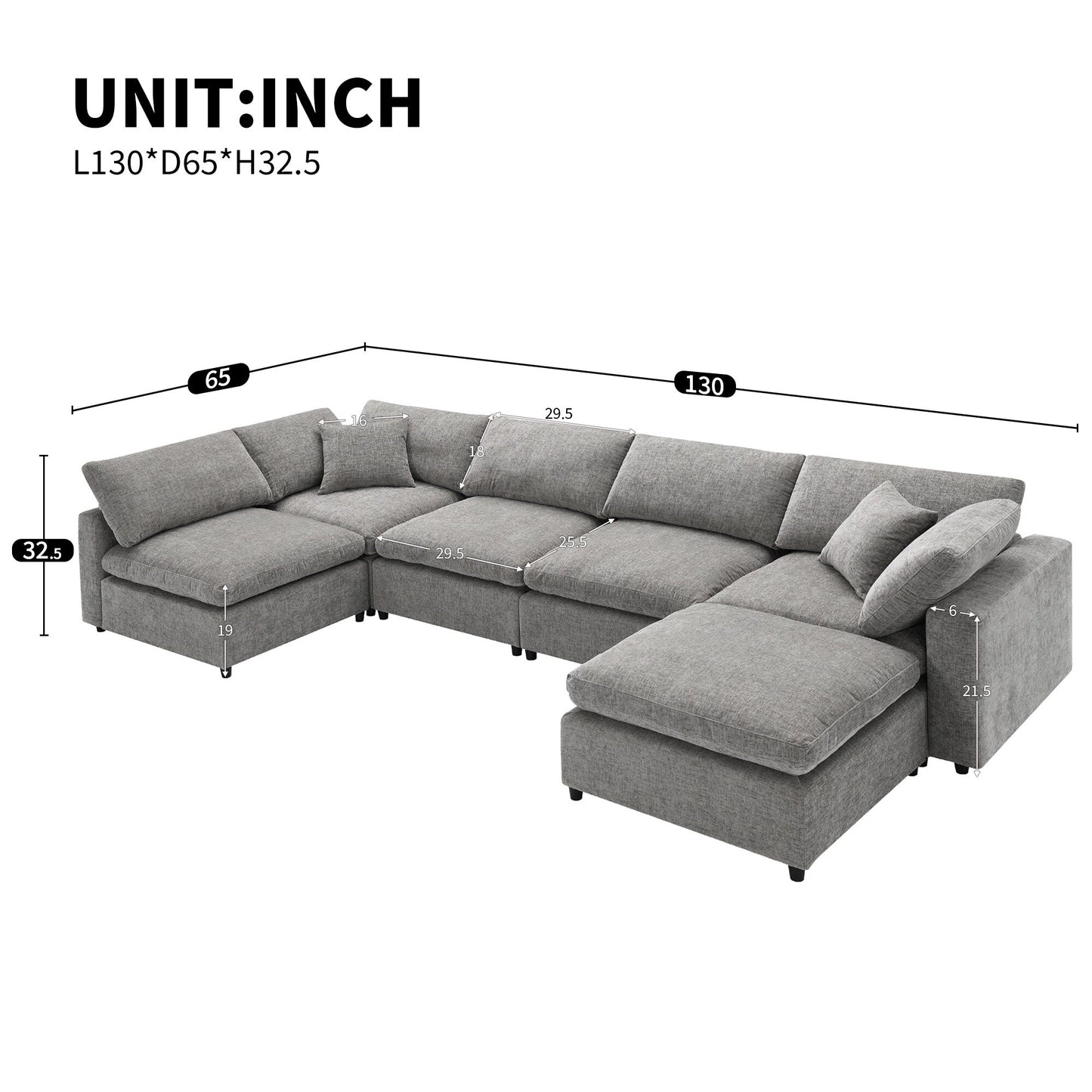 Modular Cloud Sofa Bed,Chenille Sectional Couch Set With Ottoman,Free Combination,Convertible U Shaped Sleeper Sofa
