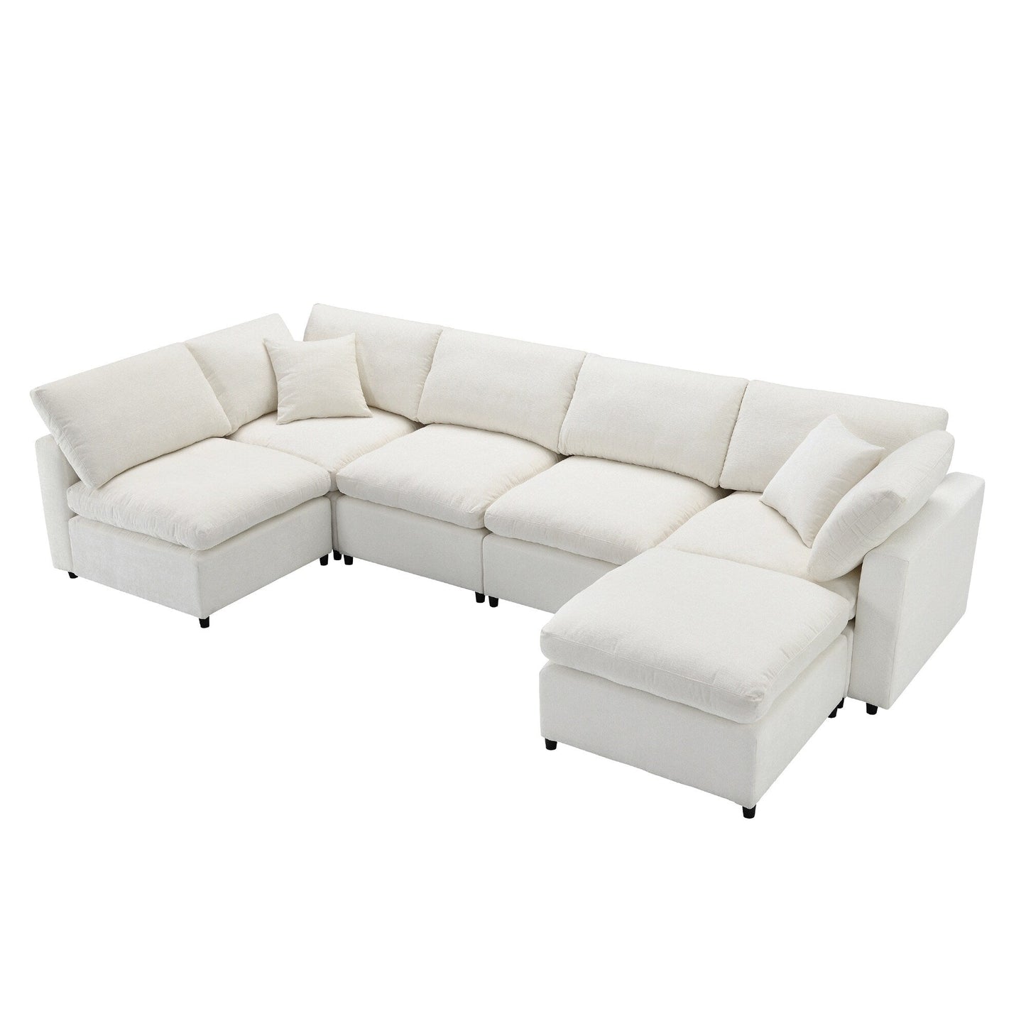 Modular Cloud Sofa Bed,Chenille Sectional Couch Set With Ottoman,Free Combination,Convertible U Shaped Sleeper Sofa