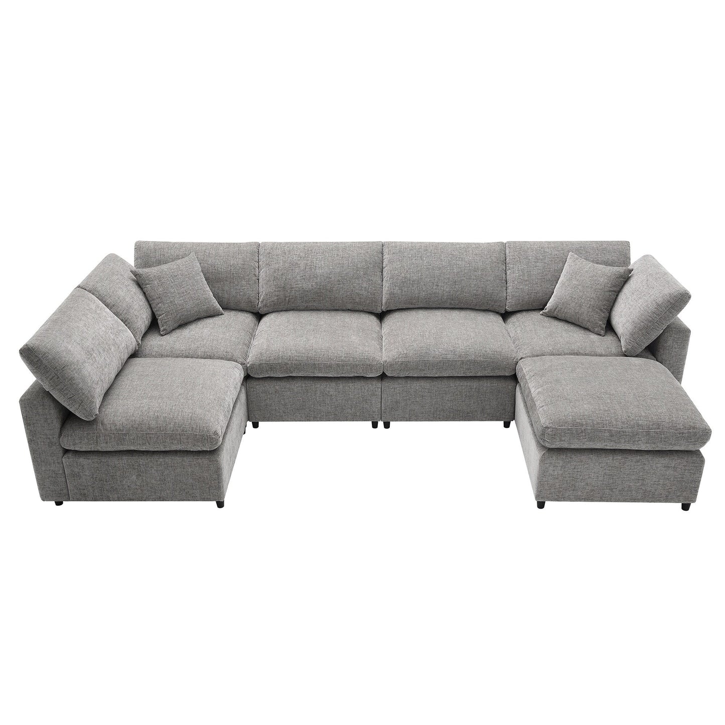Modular Cloud Sofa Bed,Chenille Sectional Couch Set With Ottoman,Free Combination,Convertible U Shaped Sleeper Sofa