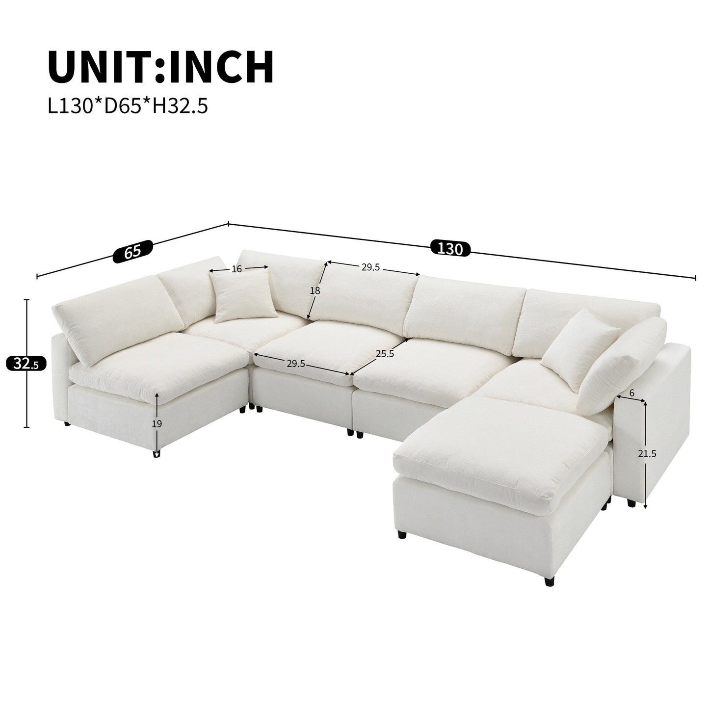 Modular Cloud Sofa Bed,Chenille Sectional Couch Set With Ottoman,Free Combination,Convertible U Shaped Sleeper Sofa