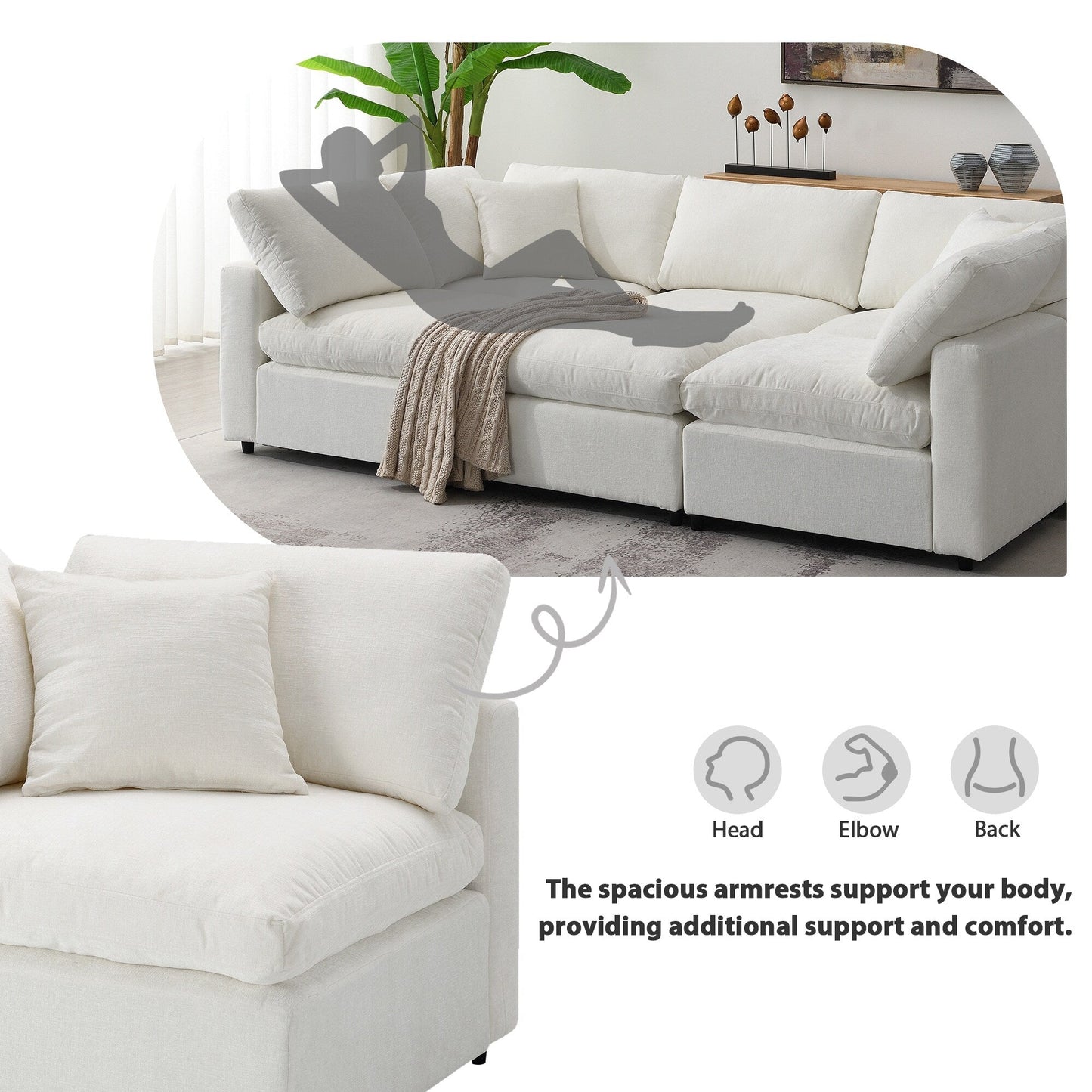 Modular Cloud Sofa Bed,Chenille Sectional Couch Set With Ottoman,Free Combination,Convertible U Shaped Sleeper Sofa