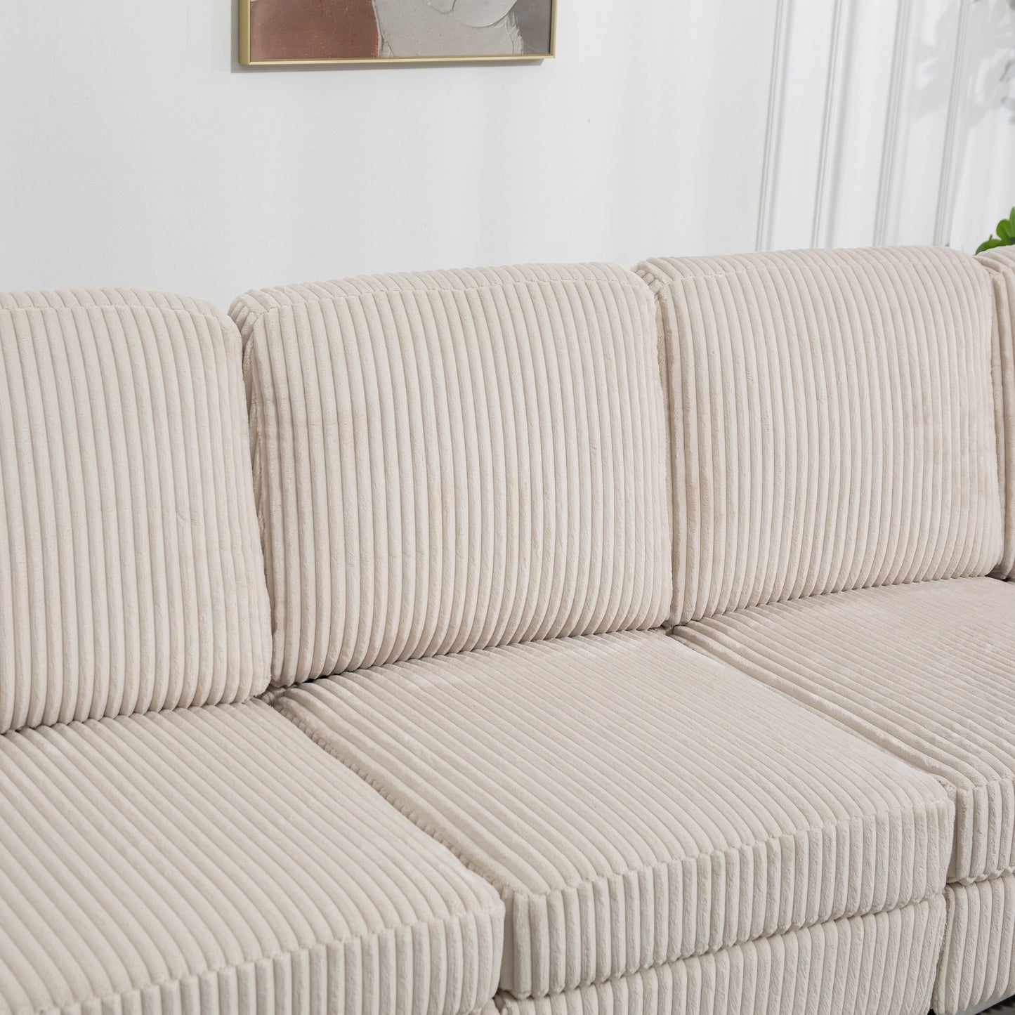 Modular Corduroy Sectional Sofa Convertible 6-Seat Couch with USB Ports, Storage Ottomans and Cup Holder for Living Room
