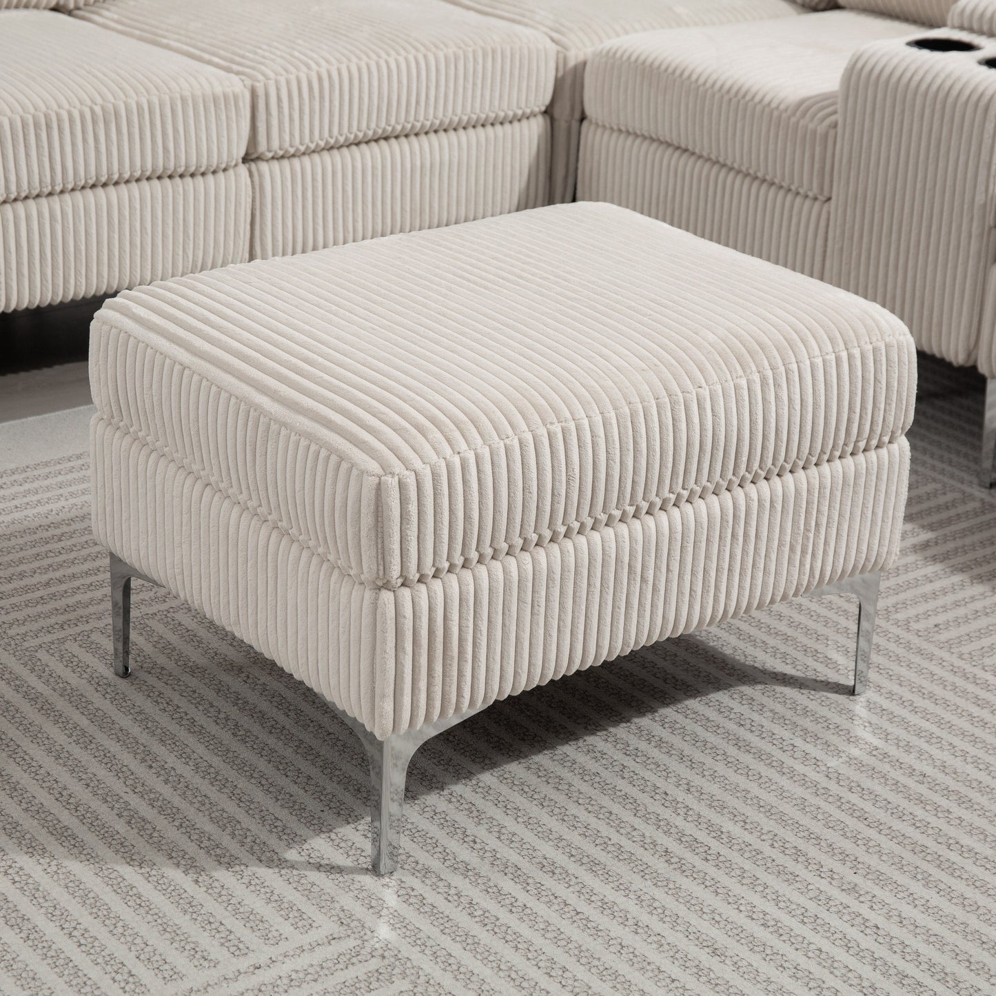 Modular Corduroy Sectional Sofa Convertible 6-Seat Couch with USB Ports, Storage Ottomans and Cup Holder for Living Room