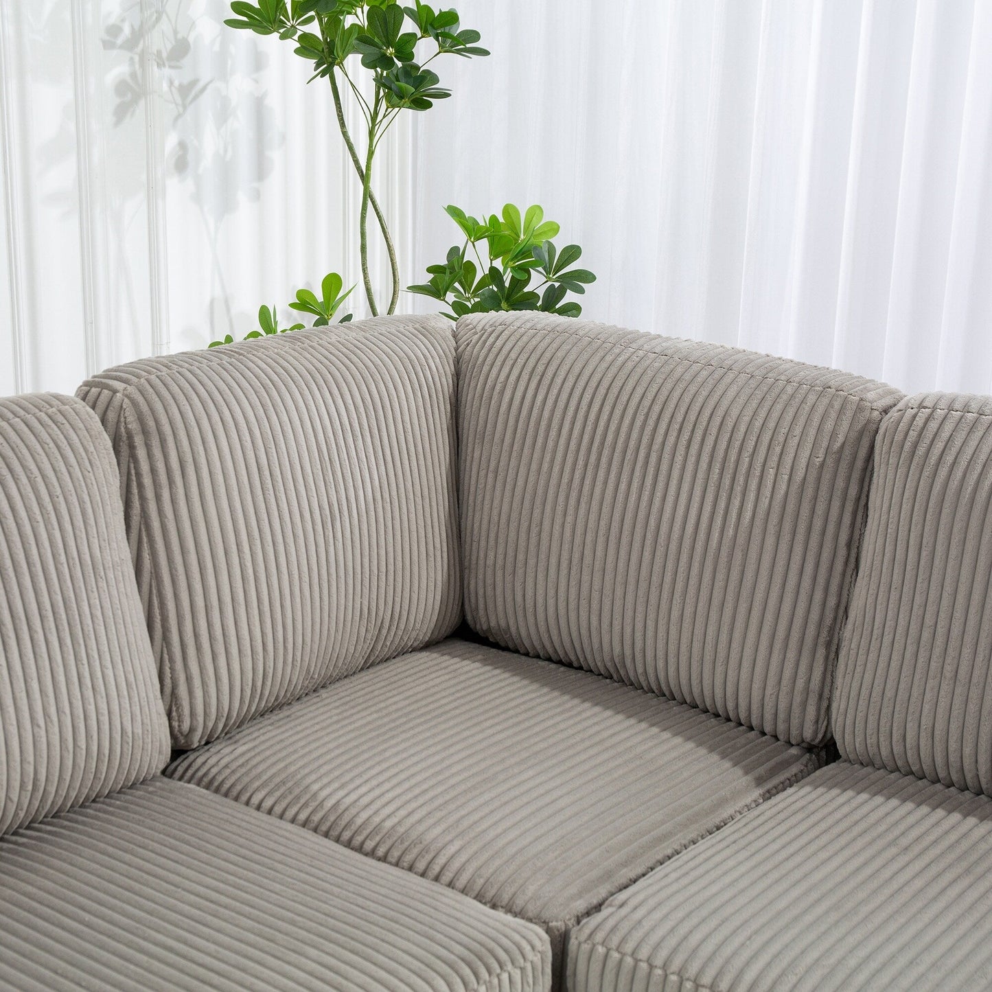 Modular Corduroy Sectional Sofa Convertible 6-Seat Couch with USB Ports, Storage Ottomans and Cup Holder for Living Room