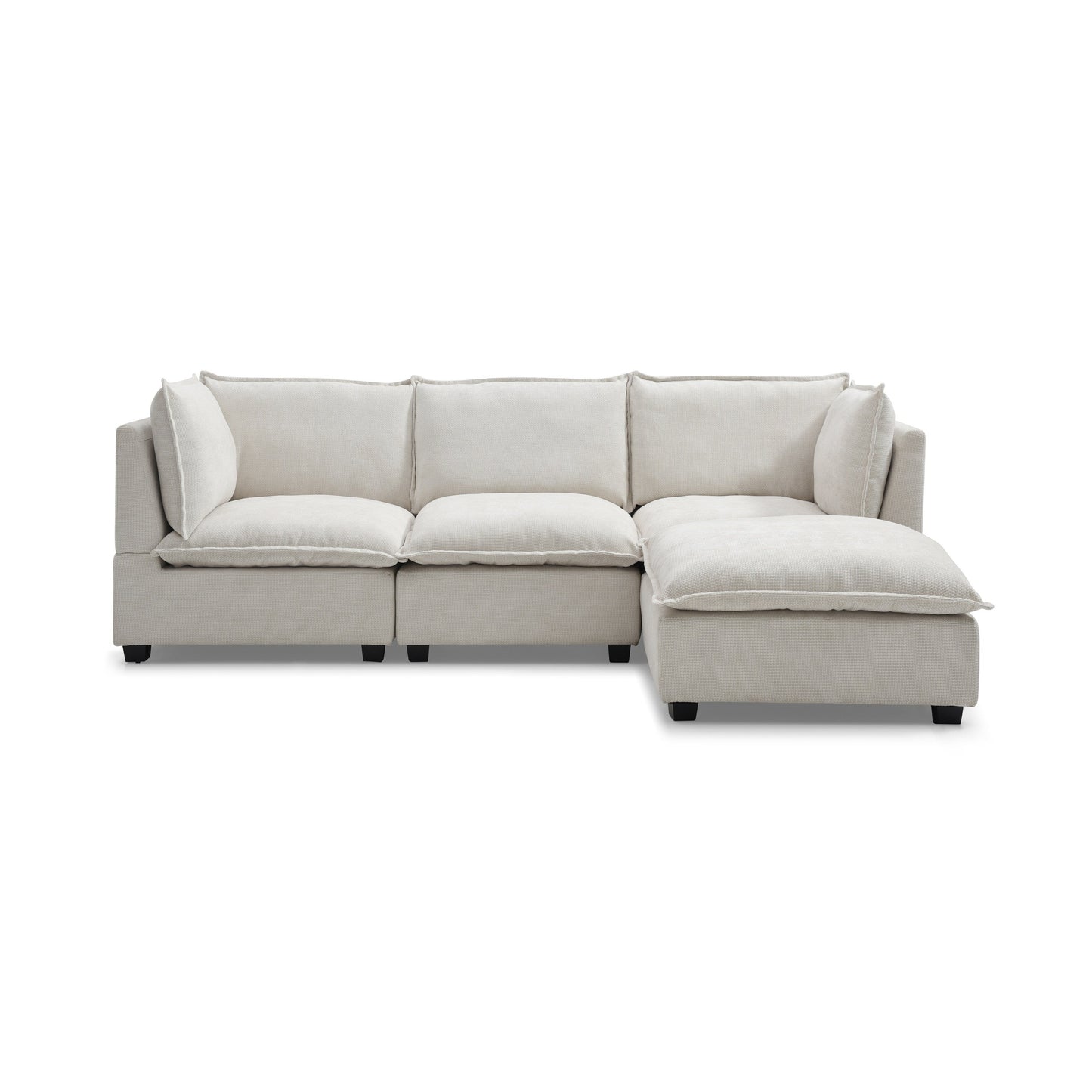 Modular L-Shape Linen Sectional Sofa with Reversible Ottoman, Soft Duck Down Cushions, Perfect for Living Room or Office