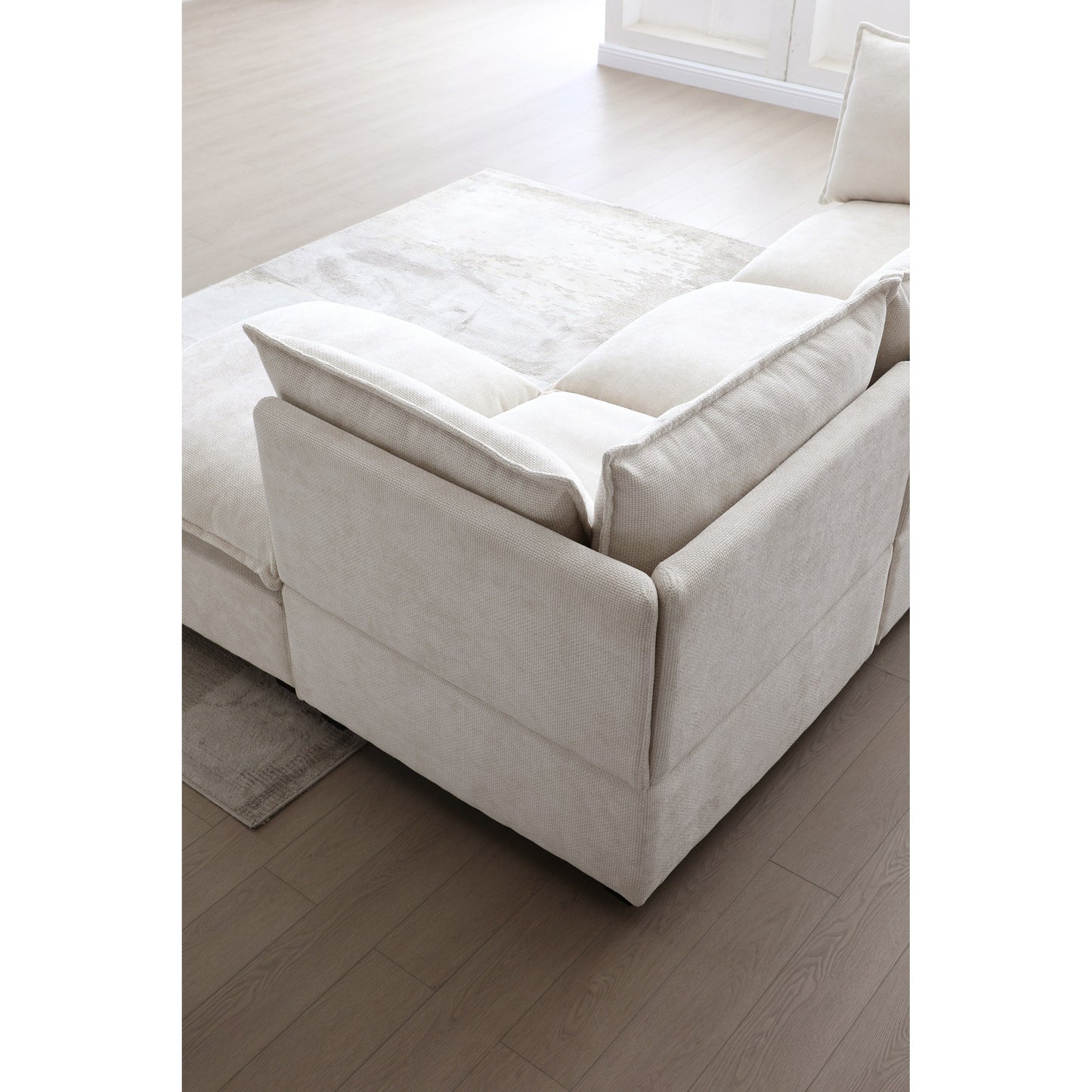 Modular L-Shape Linen Sectional Sofa with Reversible Ottoman, Soft Duck Down Cushions, Perfect for Living Room or Office