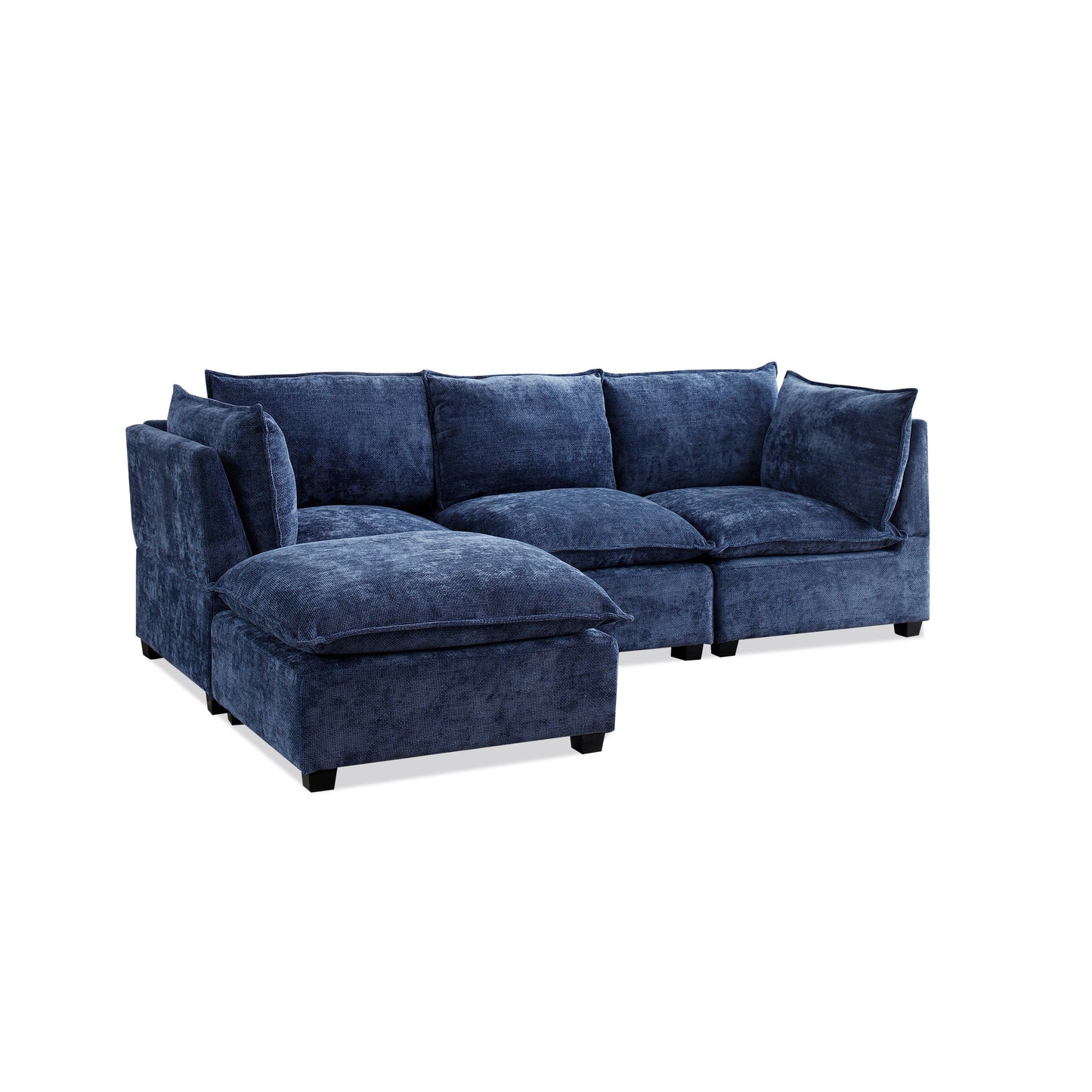 Modular L-Shape Linen Sectional Sofa with Reversible Ottoman, Soft Duck Down Cushions, Perfect for Living Room or Office