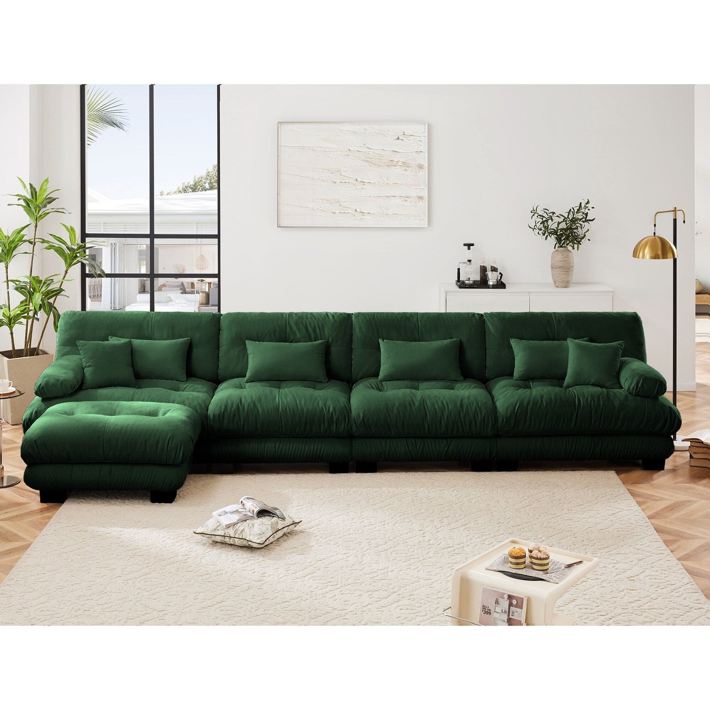 Modular L-Shaped 4-Seater Sectional Sofa Free Combination Cloud Sofa with Convertible Ottomans for Living Room