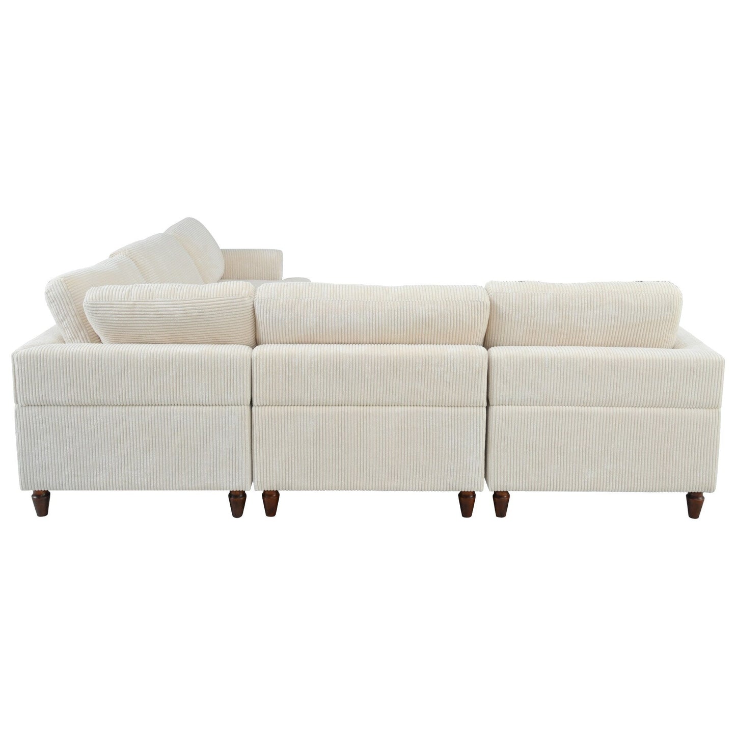 Modular L-Shaped Corduroy 6-Seater Sectional Sofa with Ottoman and Wooden Legs for Living Room Office