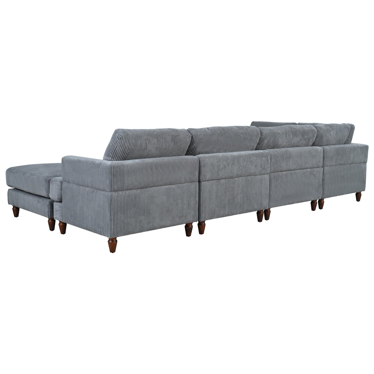 Modular L-Shaped Corduroy 6-Seater Sectional Sofa with Ottoman and Wooden Legs for Living Room Office