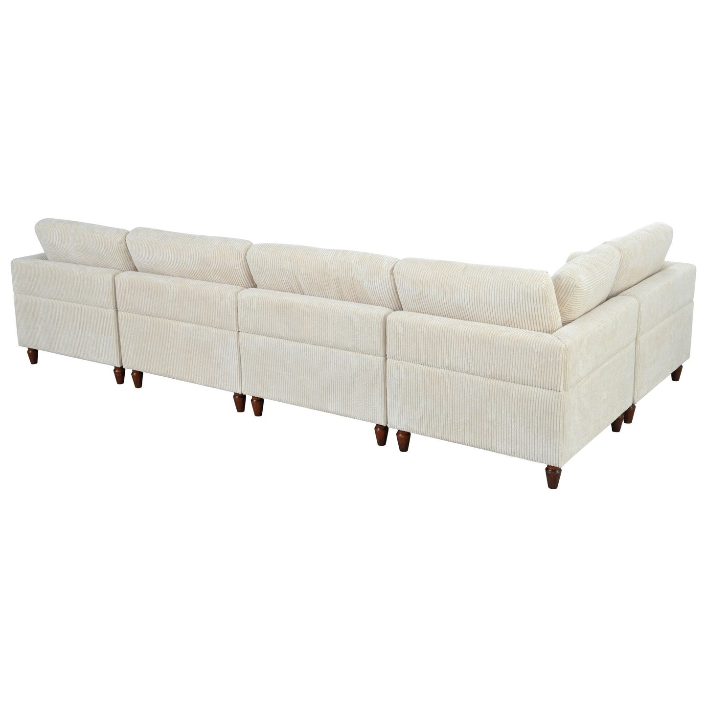 Modular L-Shaped Corduroy 6-Seater Sectional Sofa with Ottoman and Wooden Legs for Living Room Office