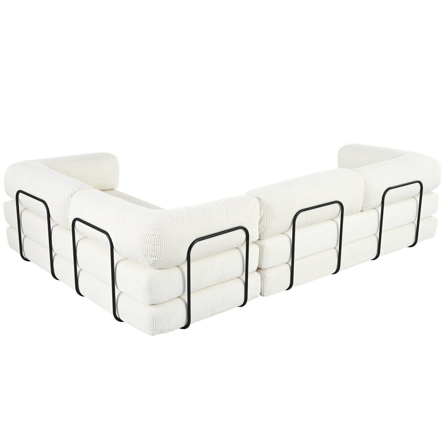 Modular L-Shaped Corduroy Sofa Bed Convertible Sectional 4-Seat Sofa with Wedge Cushions For Living Room Apartment