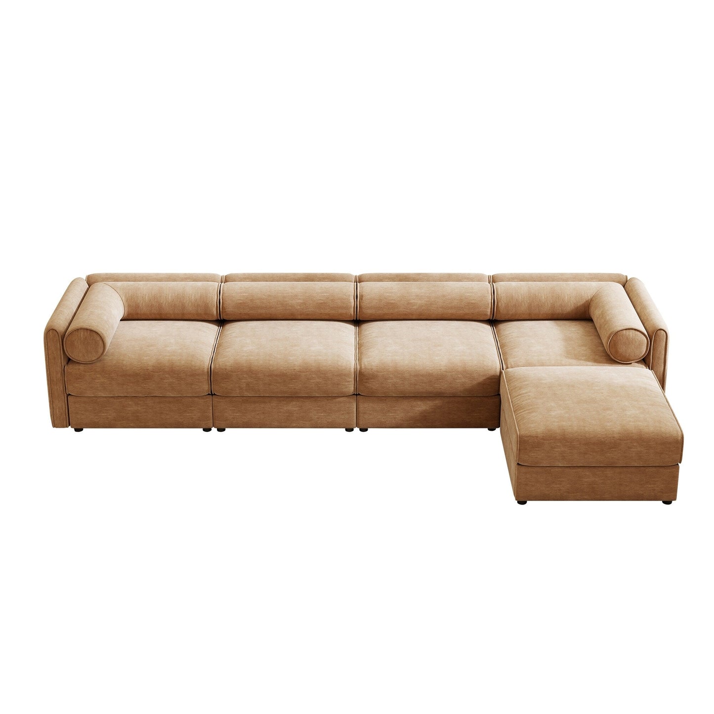 Modular Sectional Sofa with Storage, Cylindrical Backrest and Armrests Deep Comfortable Seating, 4 Seat L- Shaped Sofa