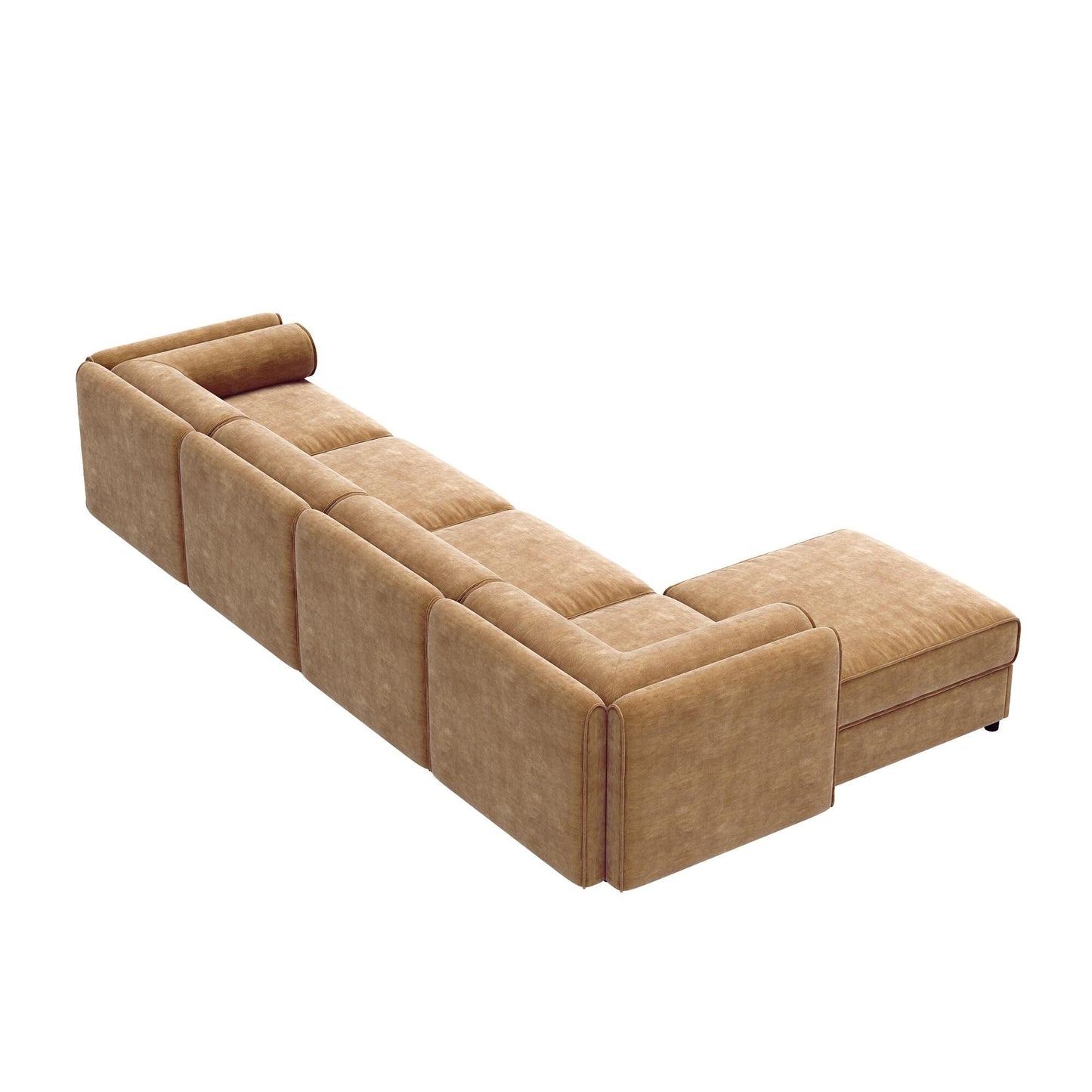 Modular Sectional Sofa with Storage, Cylindrical Backrest and Armrests Deep Comfortable Seating, 4 Seat L- Shaped Sofa