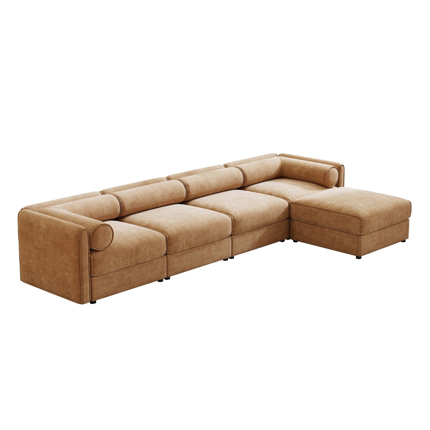 Modular Sectional Sofa with Storage, Cylindrical Backrest and Armrests Deep Comfortable Seating, 4 Seat L- Shaped Sofa