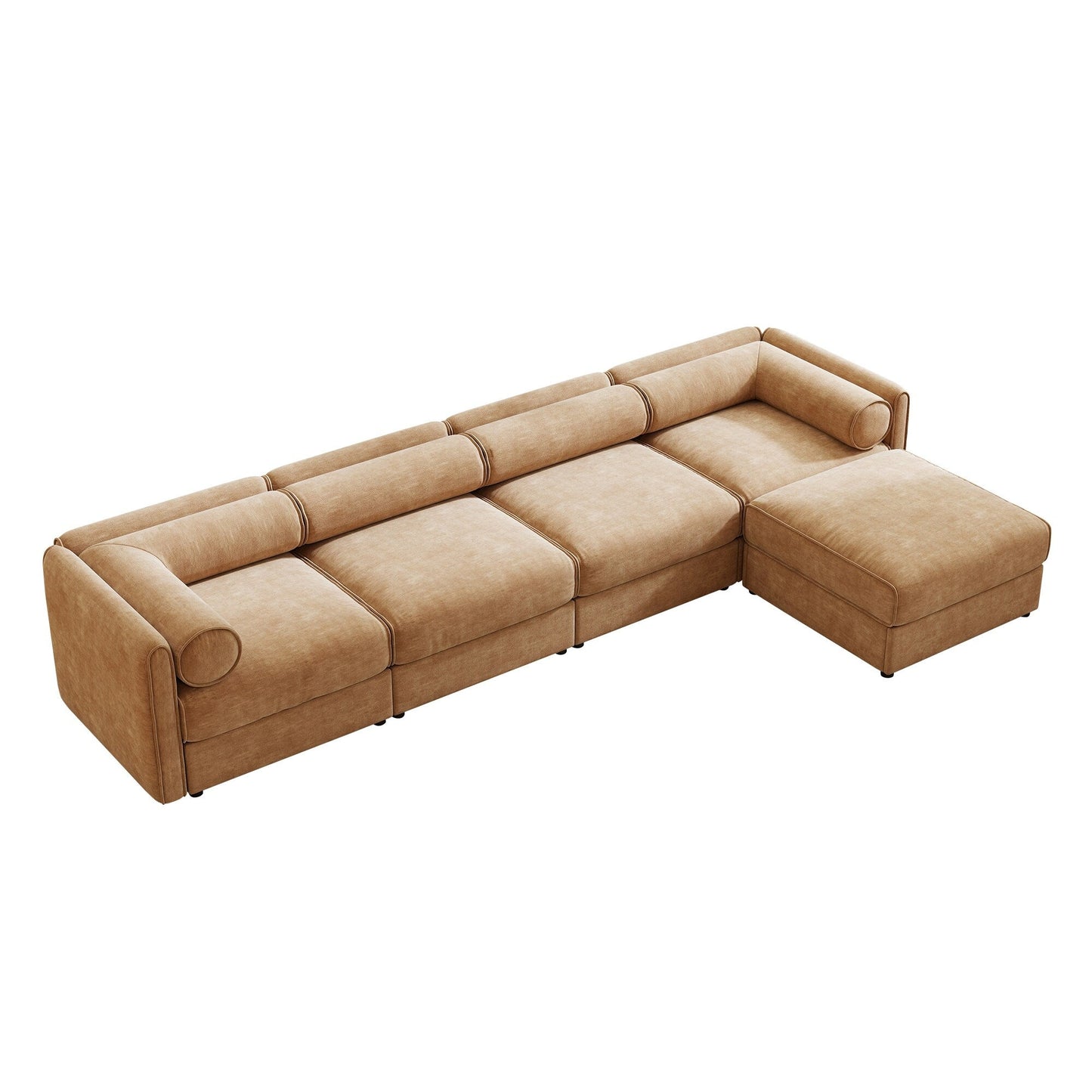 Modular Sectional Sofa with Storage, Cylindrical Backrest and Armrests Deep Comfortable Seating, 4 Seat L- Shaped Sofa
