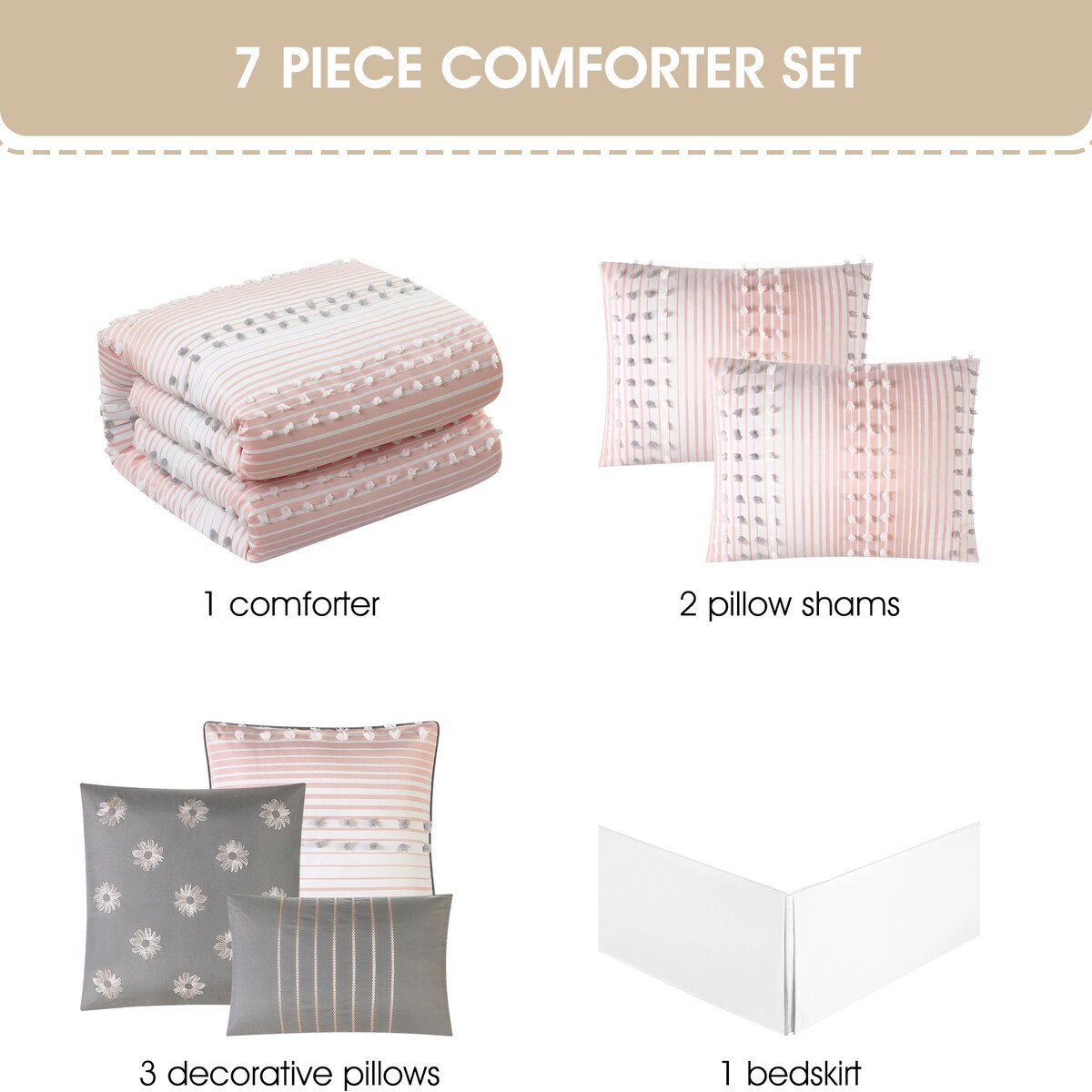 Nanshing Jessy Modern Striped 7 Piece Comforter Set