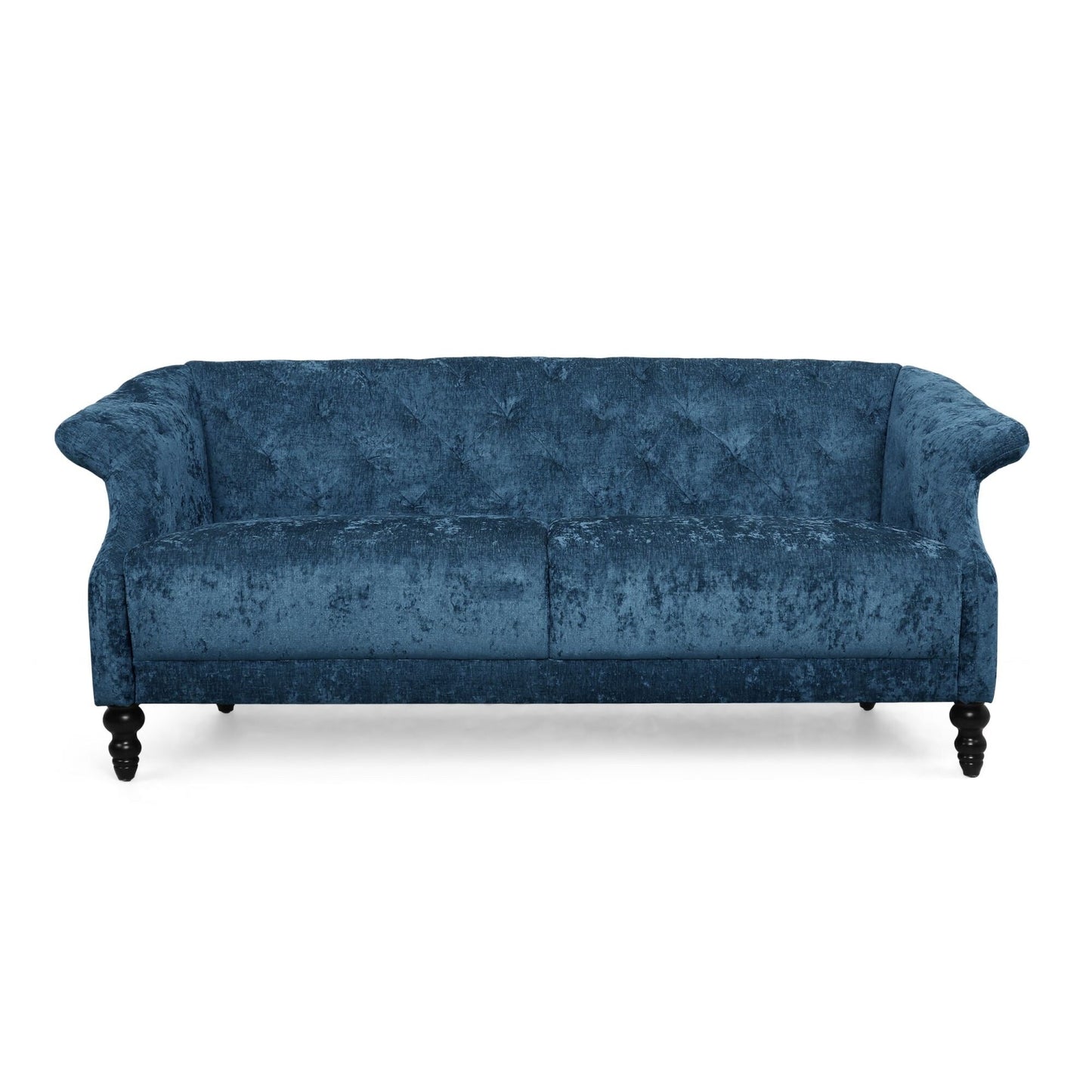 Navy Blue 75 Velvet Loveseat Flared Arms Tufted Sofa with Deep Seat and Wood Legs for Living Room
