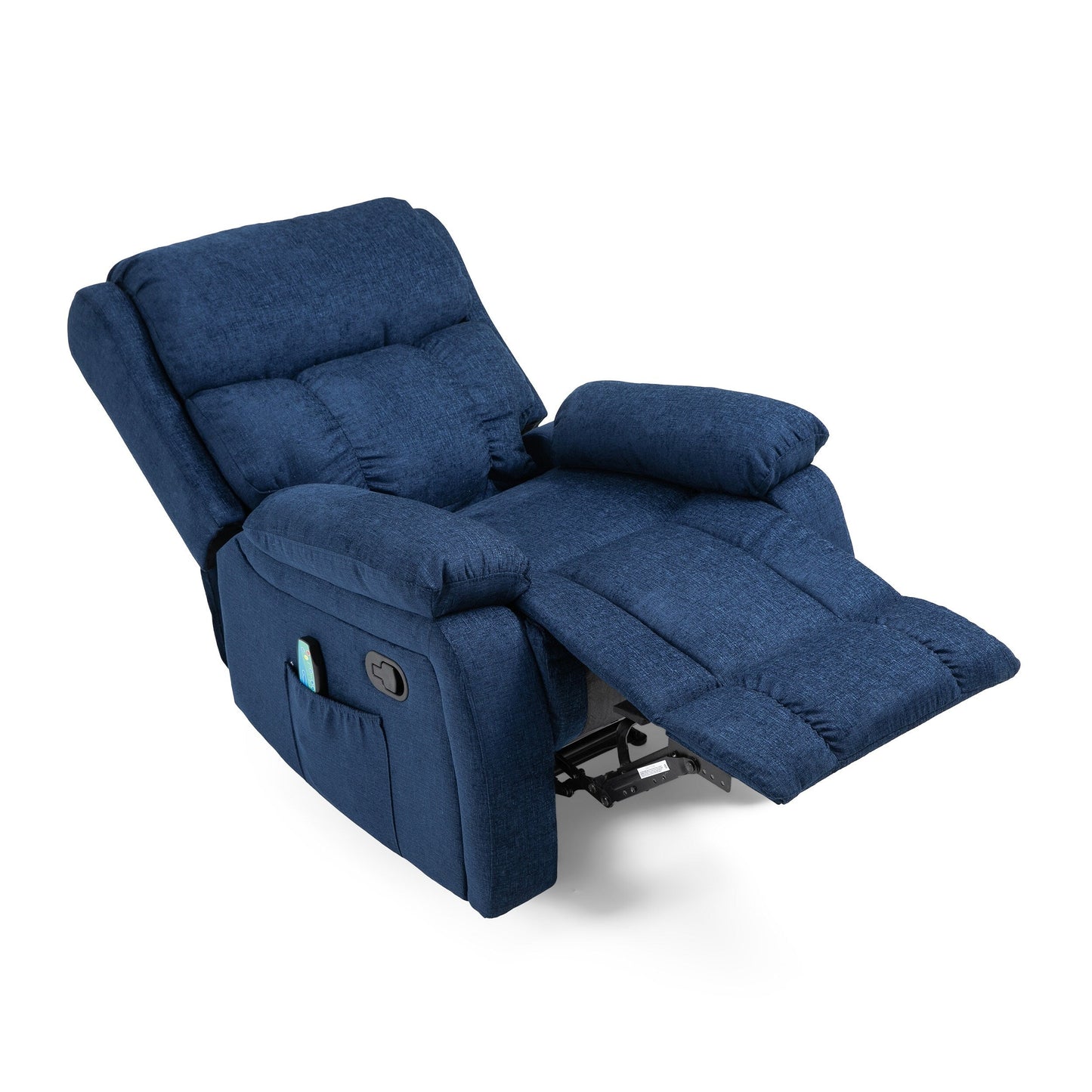 Navy Blue Fabric Upholstered Massage Manual Recliner with Massage, Lumbar Heating, and Side Pockets