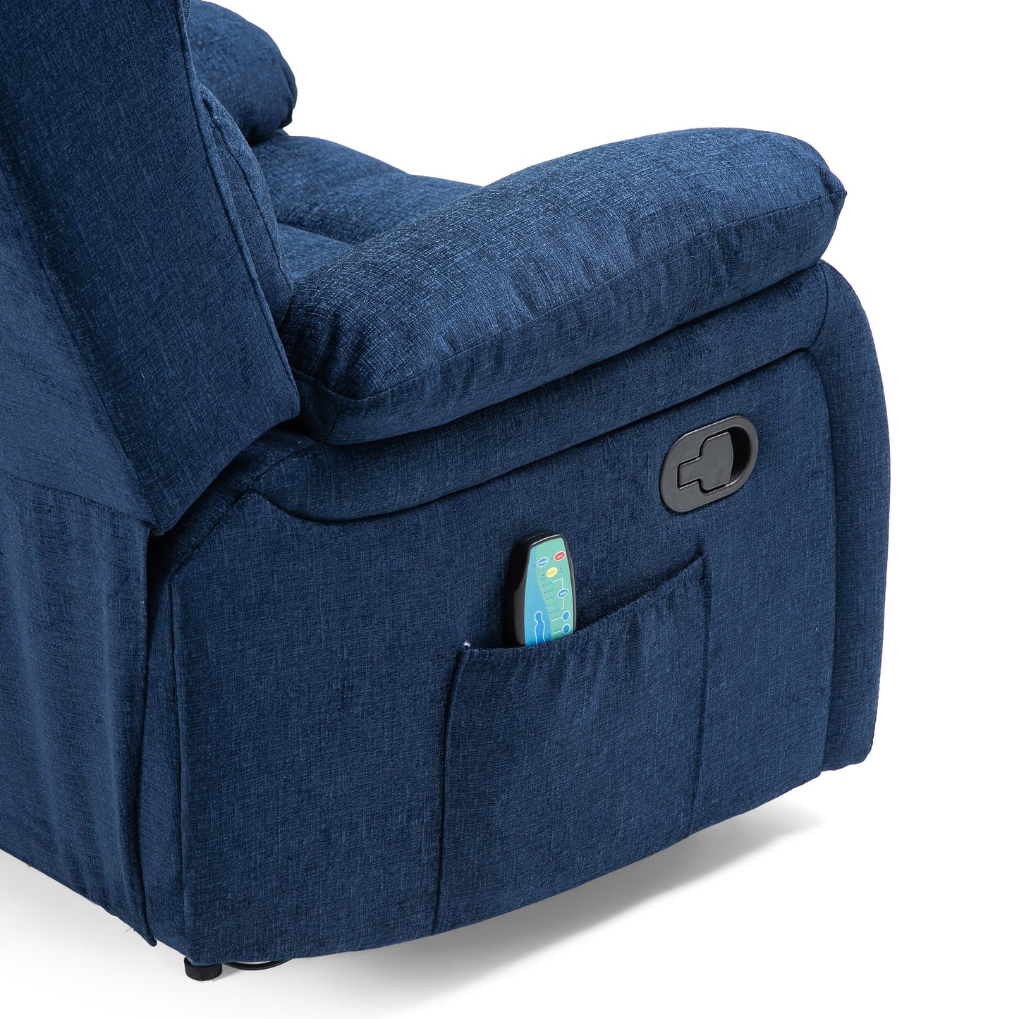 Navy Blue Fabric Upholstered Massage Manual Recliner with Massage, Lumbar Heating, and Side Pockets