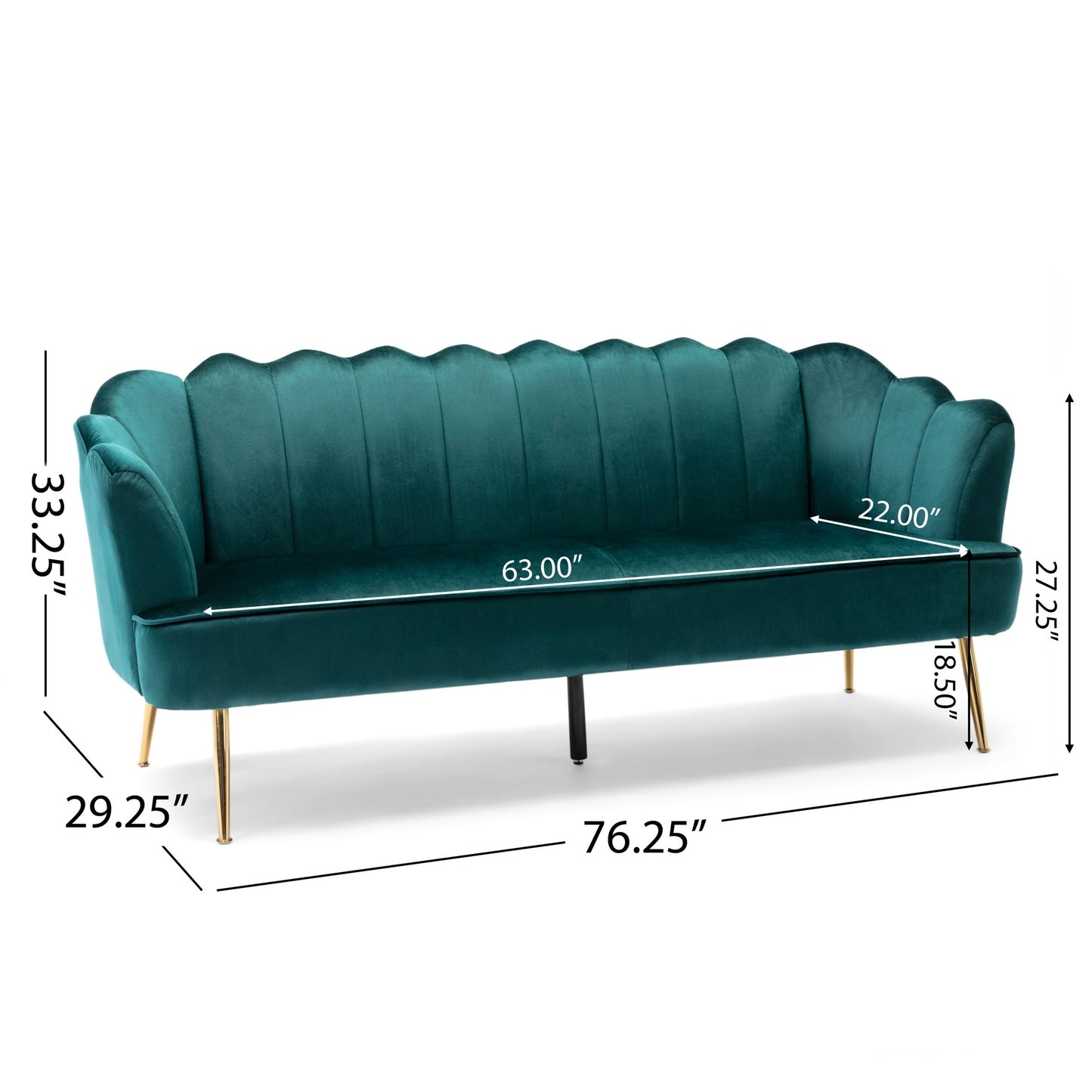 Nika Sofa, Modern Channel Stitching, 76 Inch, Lush Teal Green Velvet
