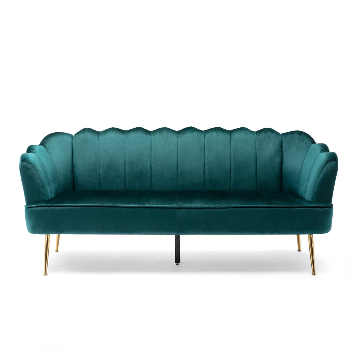 Nika Sofa, Modern Channel Stitching, 76 Inch, Lush Teal Green Velvet