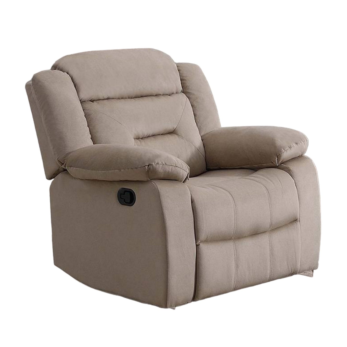 Niko Manual Recliner Chair, Plush Tufted Beige Velvet, Solid Wood