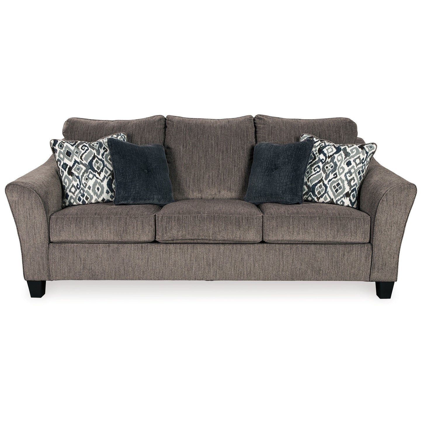 Nima Sofa, Slate Gray Polyester, Chenille, 4 Throw Pillows, 92 Inch